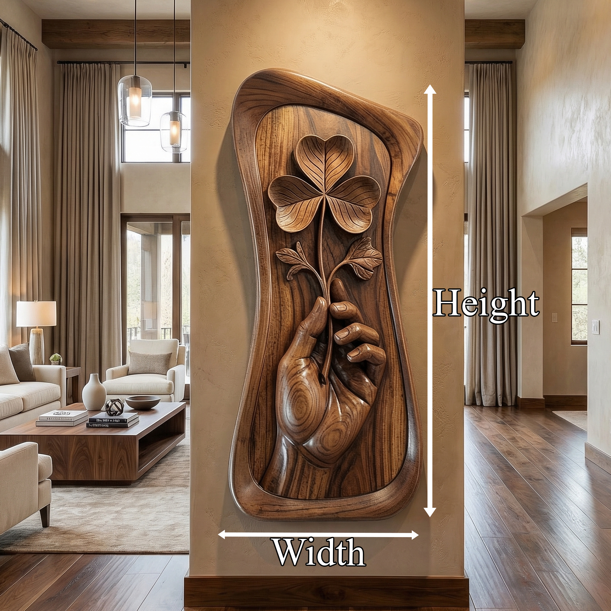 Mid Century Hand Carved Wood Sculpture Wall Art Living Room And Entryway SINLKIWD050