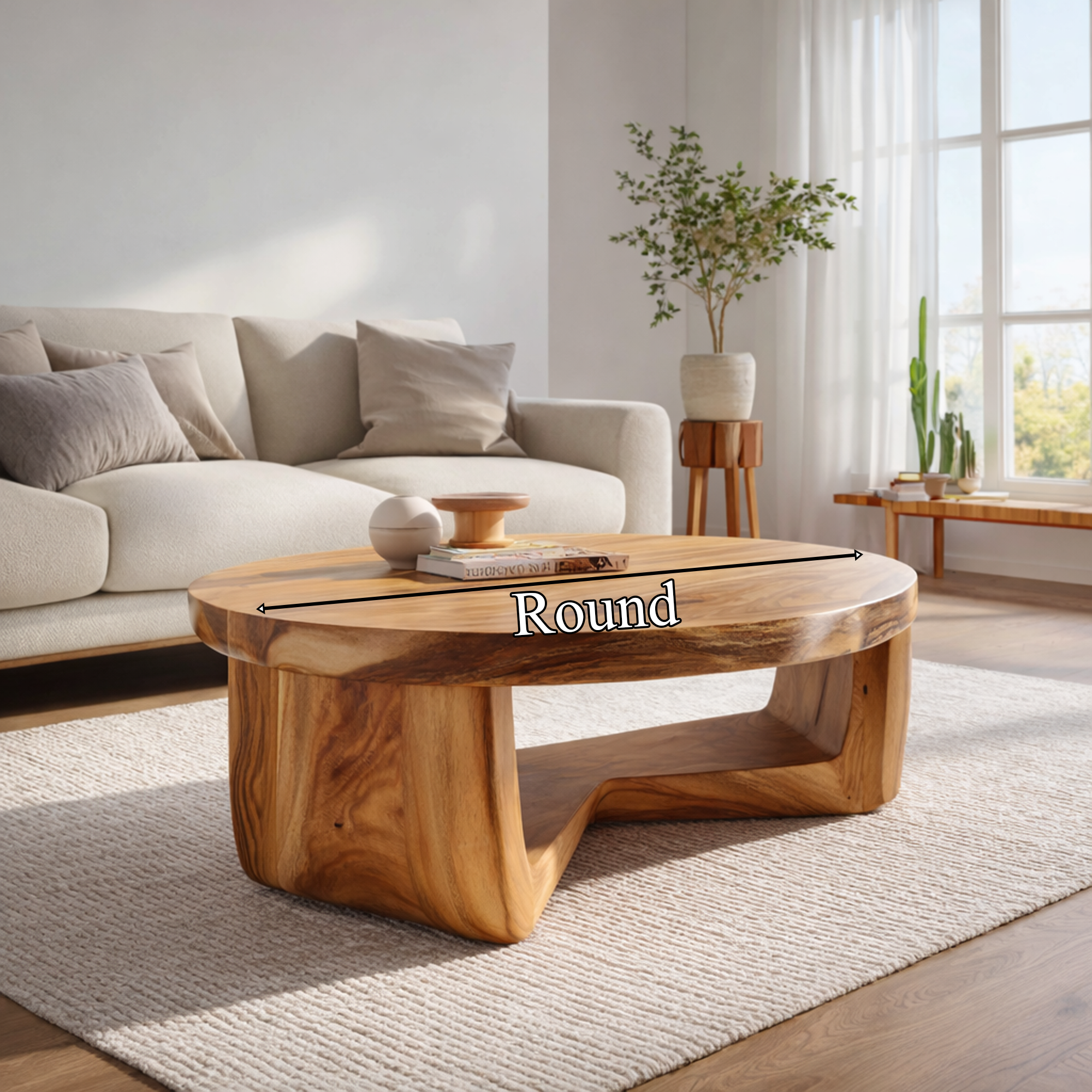 Organic Curve Solid Wood Coffee Table Serene Modern Living Room Interior SINLKICF320