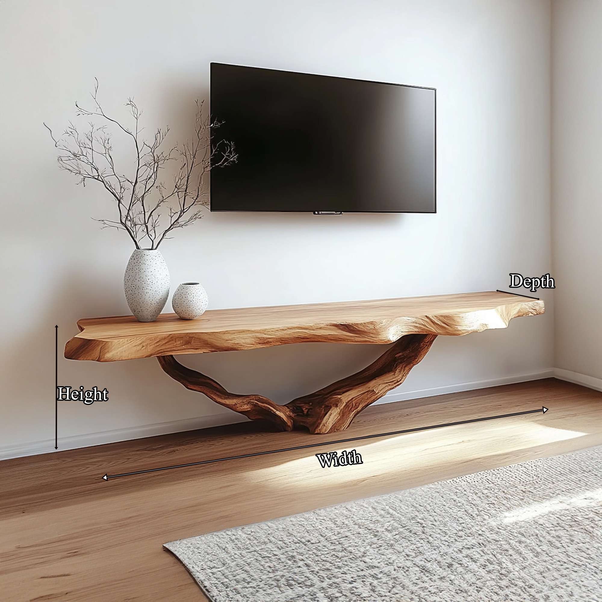 Live Edge Solid Wood TV Console Handmade Floating Media Shelf For Living Room SINLKICS314