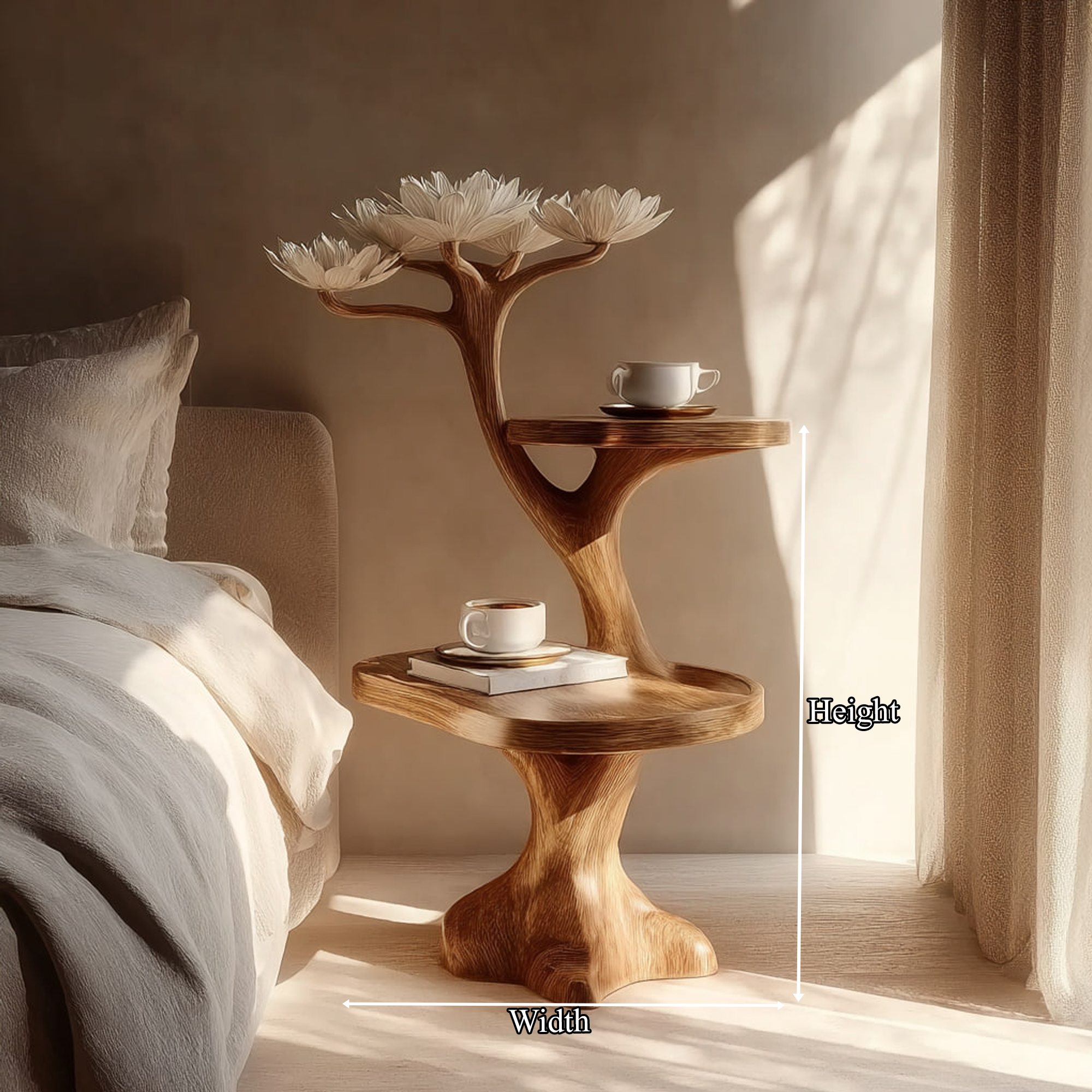 Rustic Sculptural Bedside Table Modern Bedroom Corner SINLKIBT165