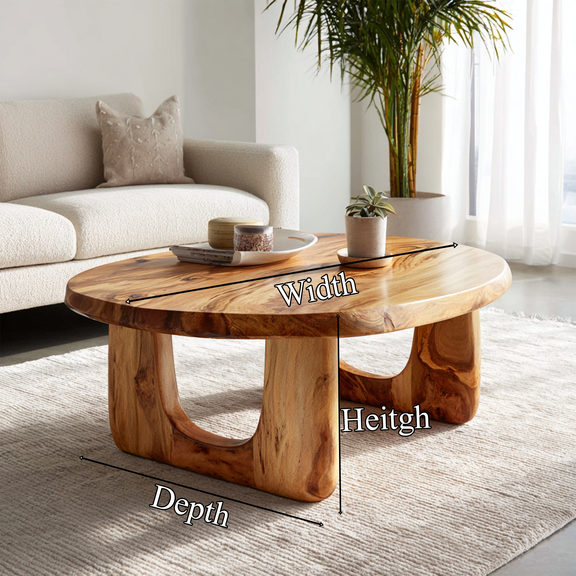 Dual Arch Solid Wood Coffee Table Soft Organic Modern Living Room Interior SINLKICF323