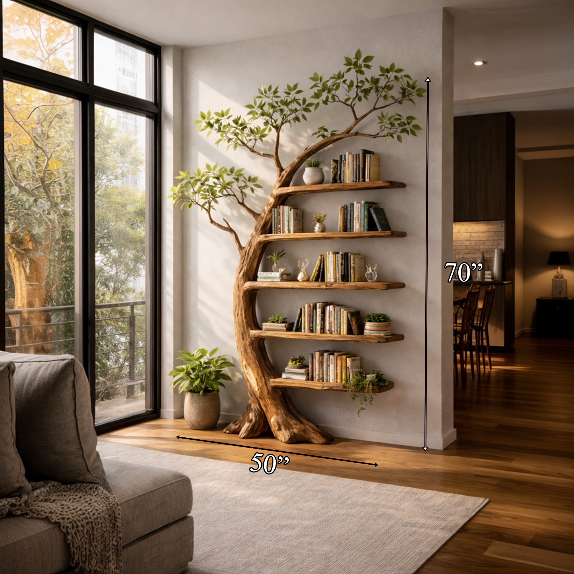 Handcrafted Tree Storage Bookcase Living Room SINLKITB656