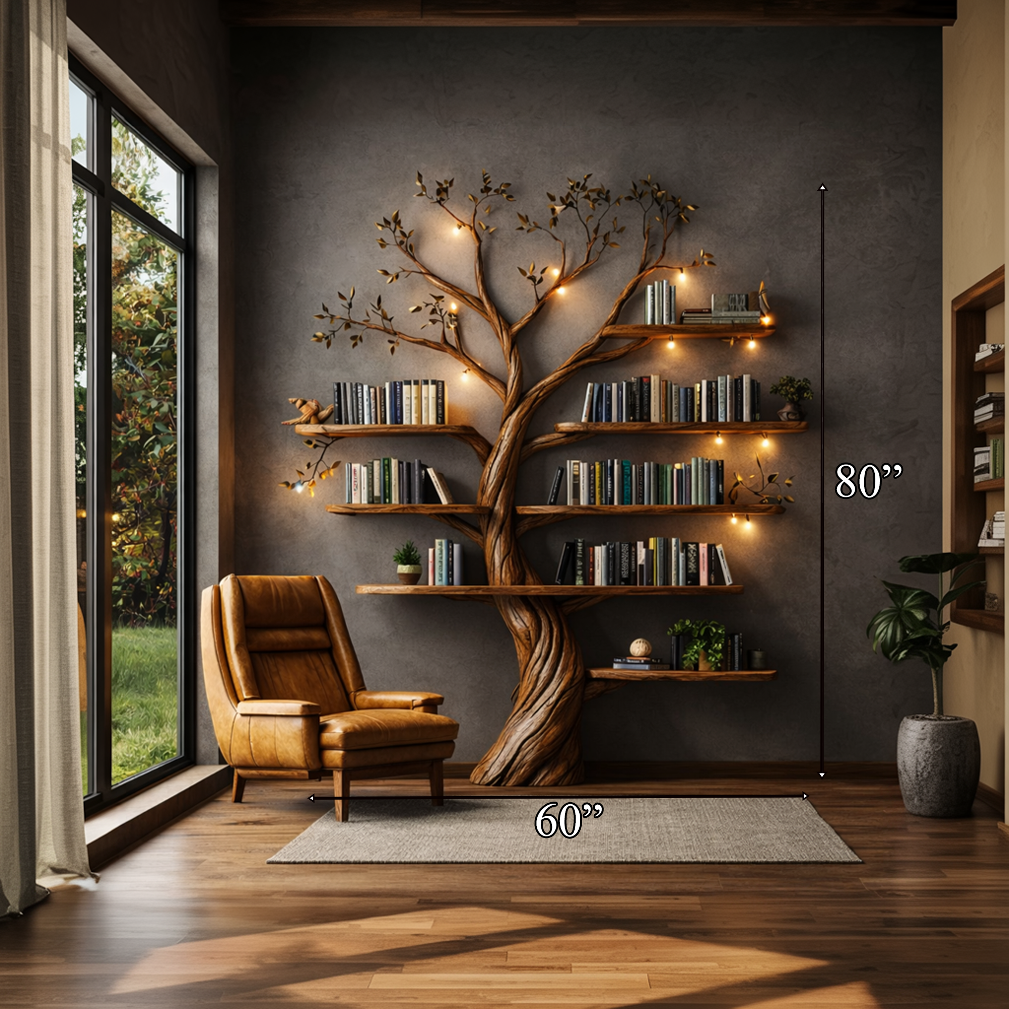 Rustic Nature Inspired Tree Display Bookcase Living Room SINLKITB649