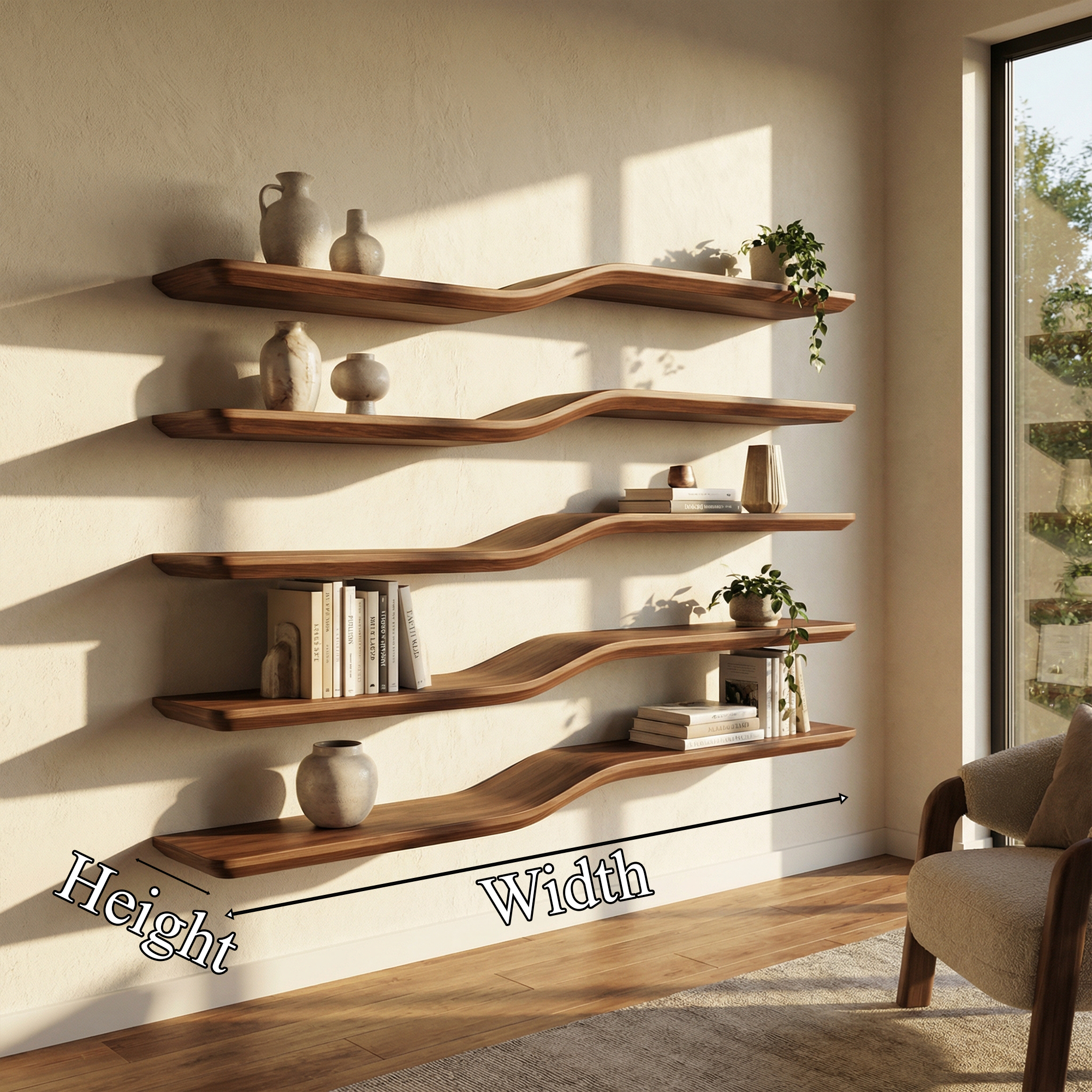 Modern Sculptural Wave Wall Shelves Floating Wood Display SINLKIFL479