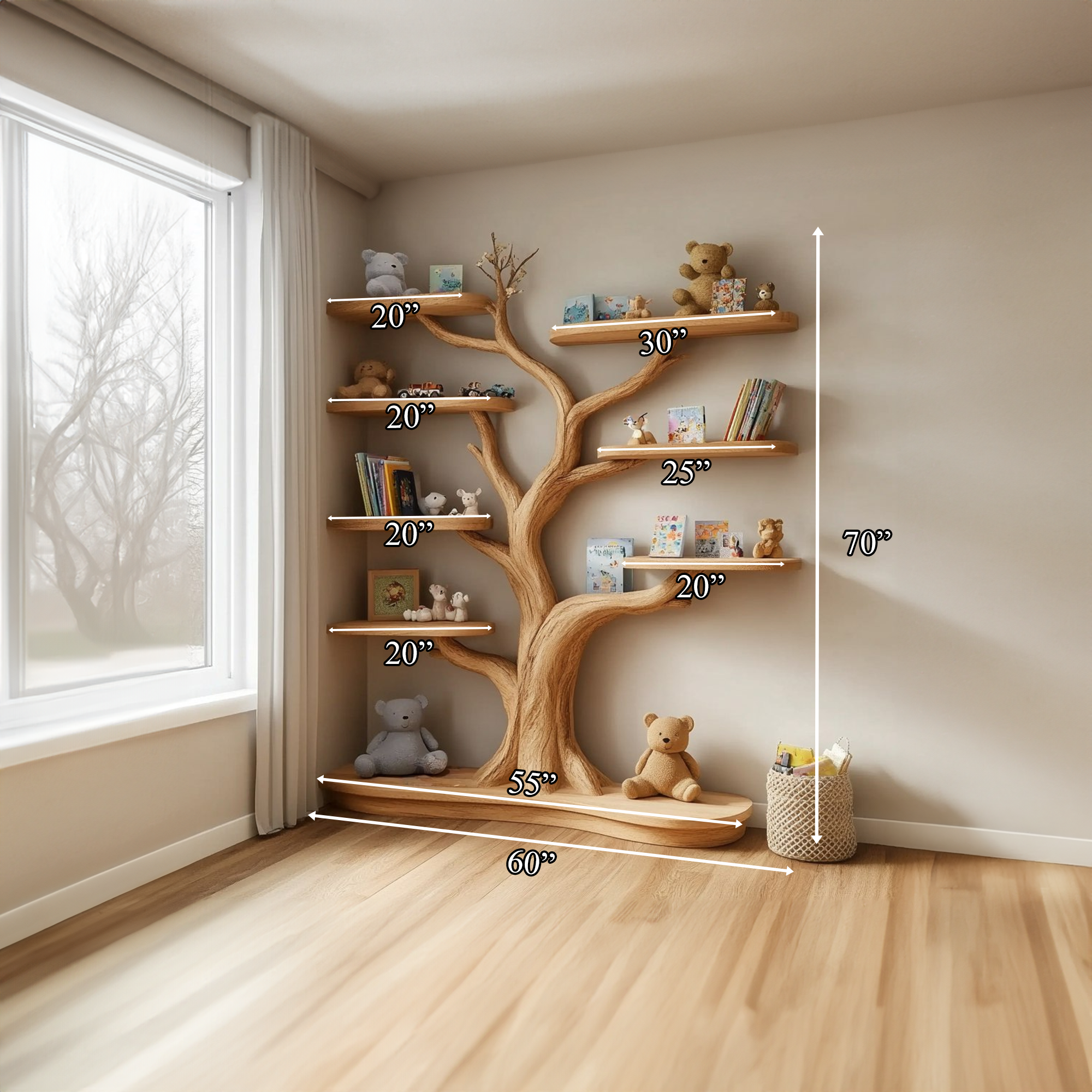Scandinavian Organic Tree Bookshelf Kids Corner Shelf SINLKITB530