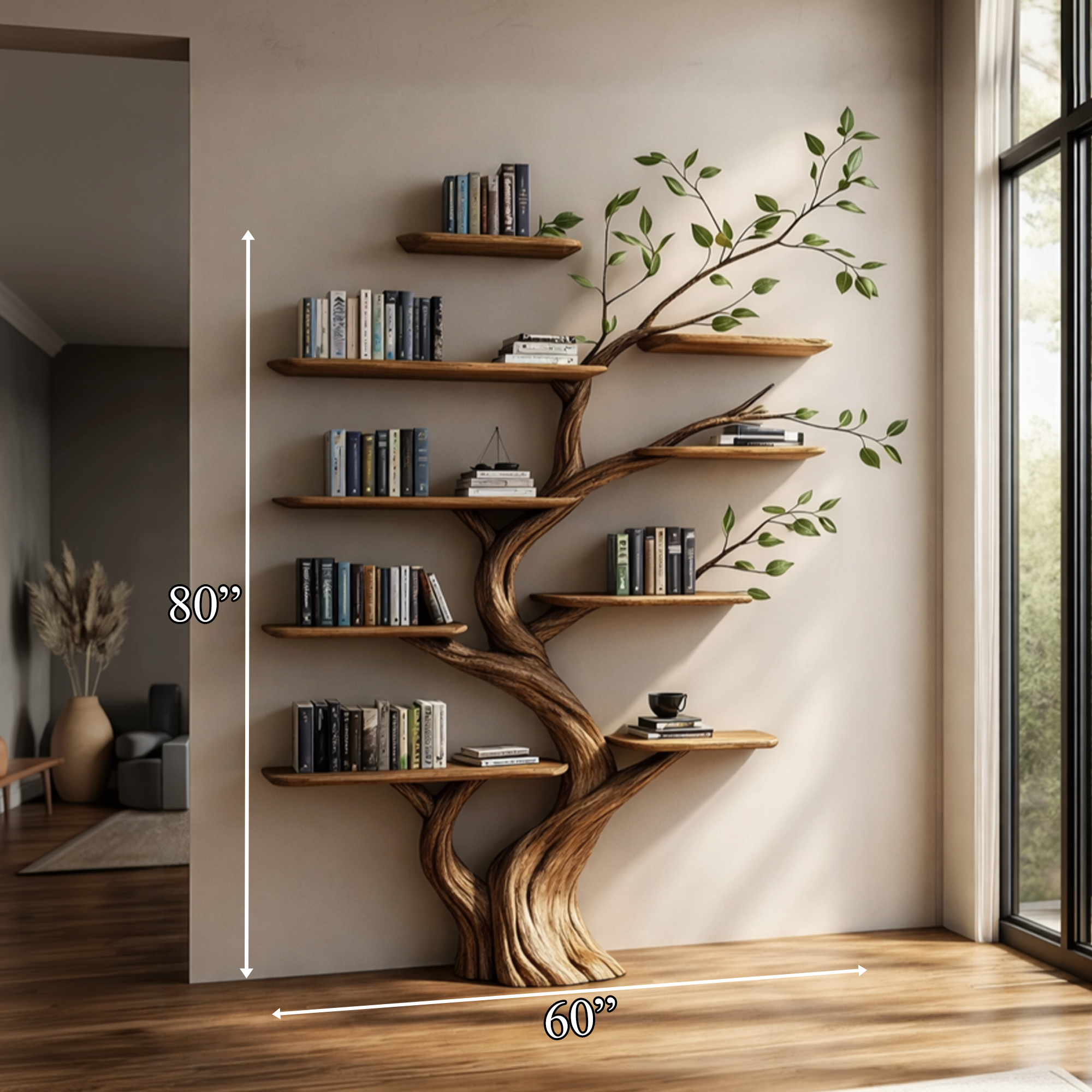 Rustic Wooden Tree Bookcase Home Space SINLKITB627