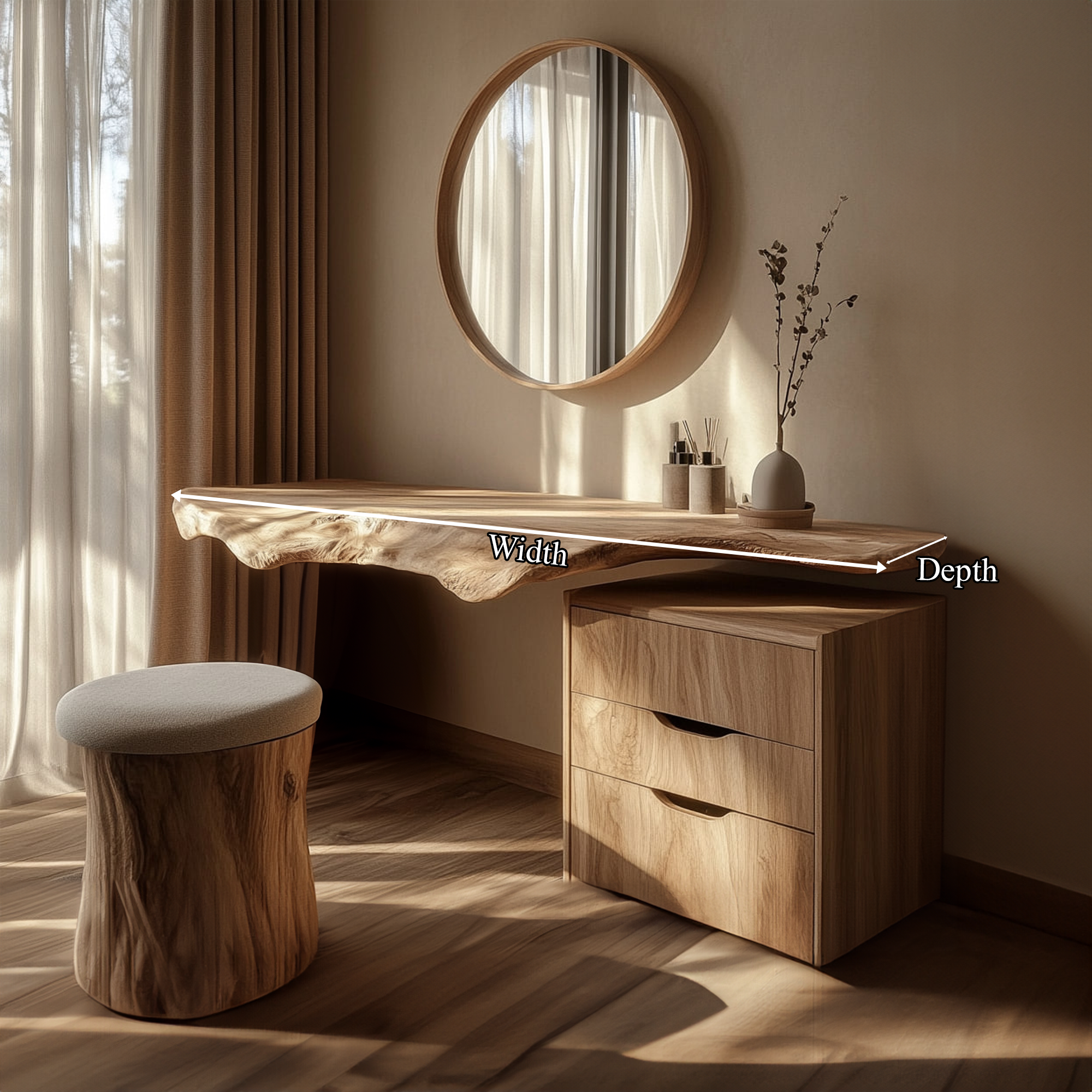 Modern Live Edge Solid Wood Dressing Table Bedroom SINLKIFL242