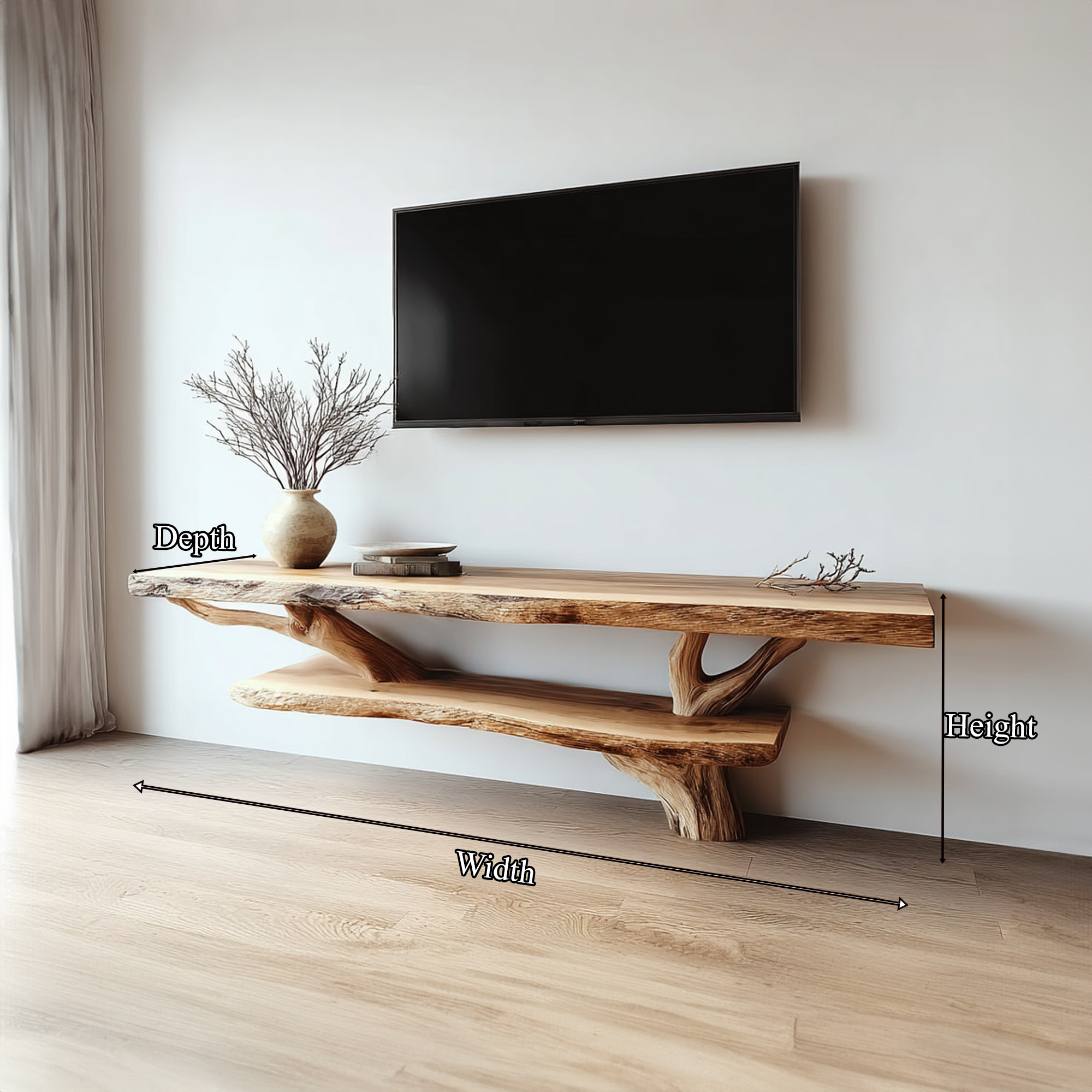 Rustic TV Console Table Live Edge Double Tier Living Room SINLKICS311