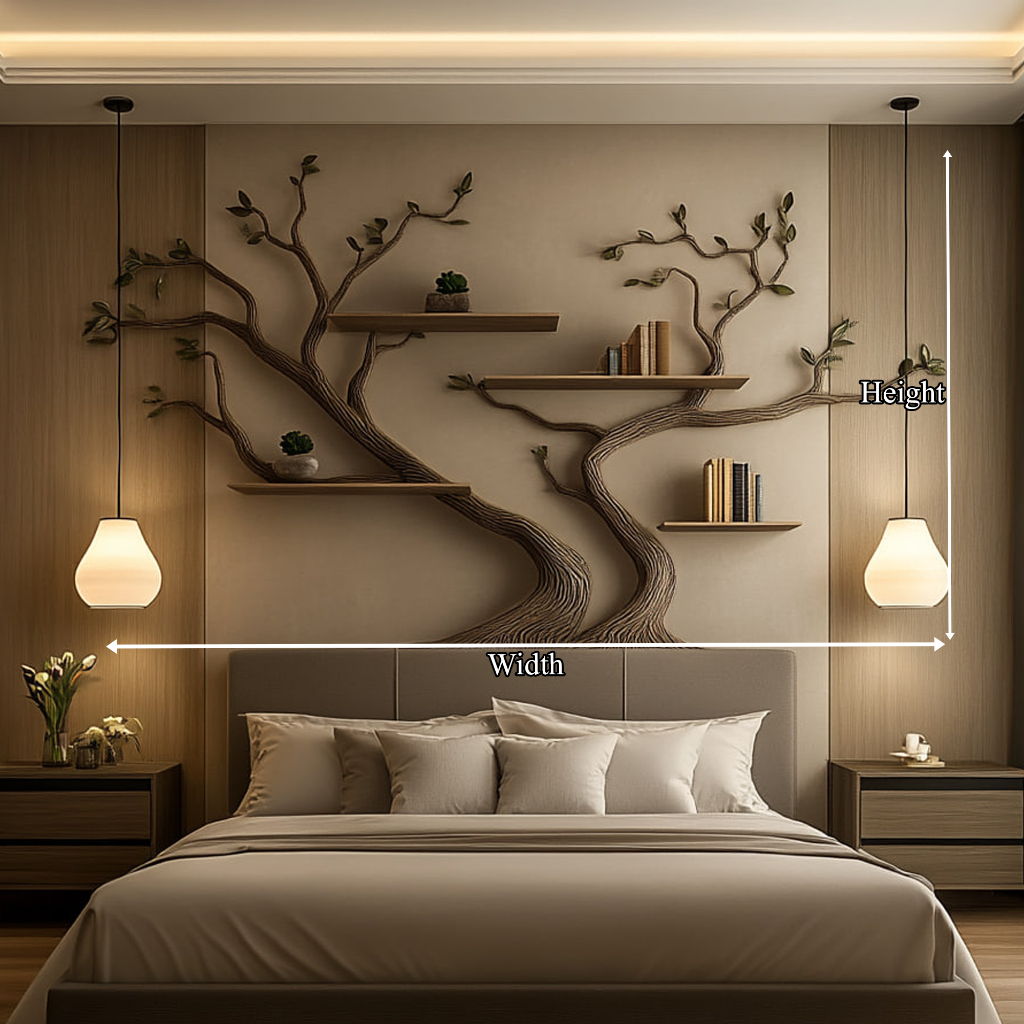 Mid Century Tree Wall Bookshelf Modern Cozy Bedroom SINLKITBS090