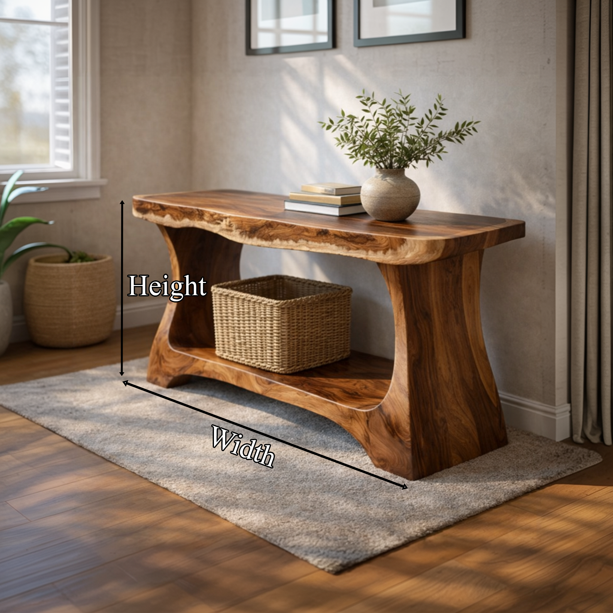 Rustic Modern Console Shelf With Arched Sculptural Base For Living Room Interior SINLKICS469
