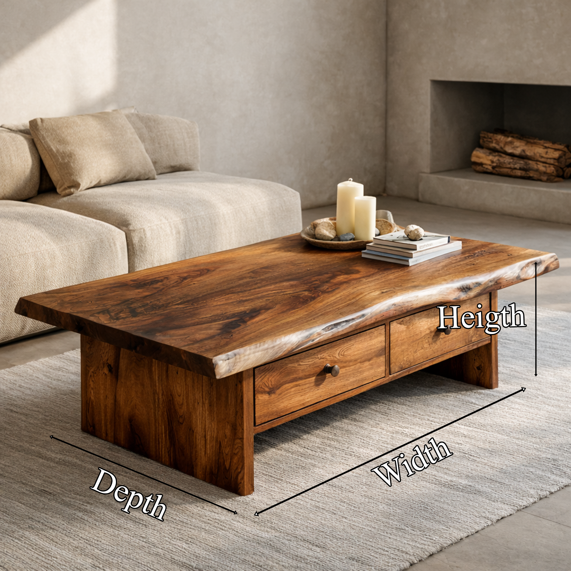Low Profile Solid Wood Coffee Table Timeless Living Room Interior SINLKICF312