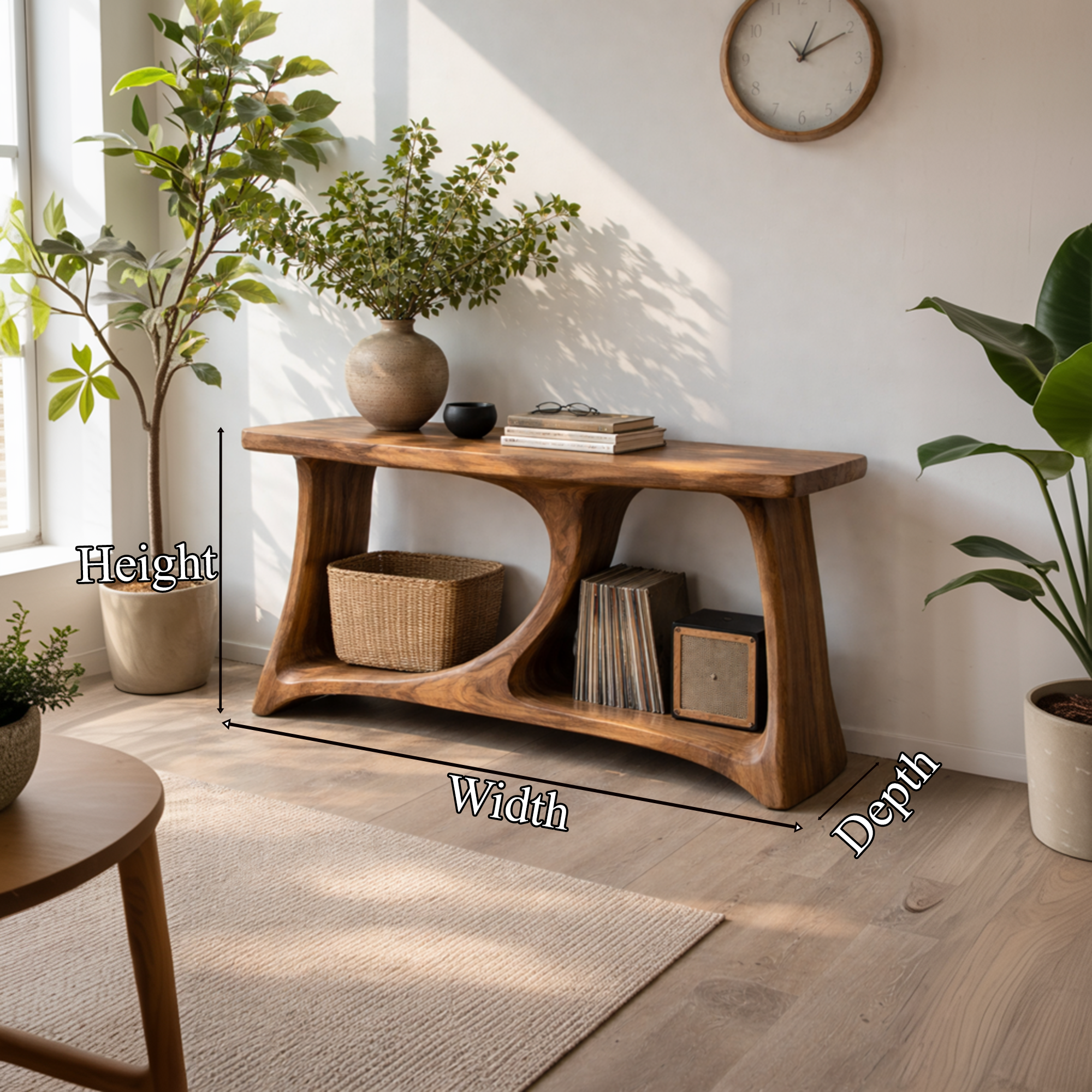 Rustic Sculptural Wood Console Table Organic Tree Inspired Design For Living Room SINLKICS449