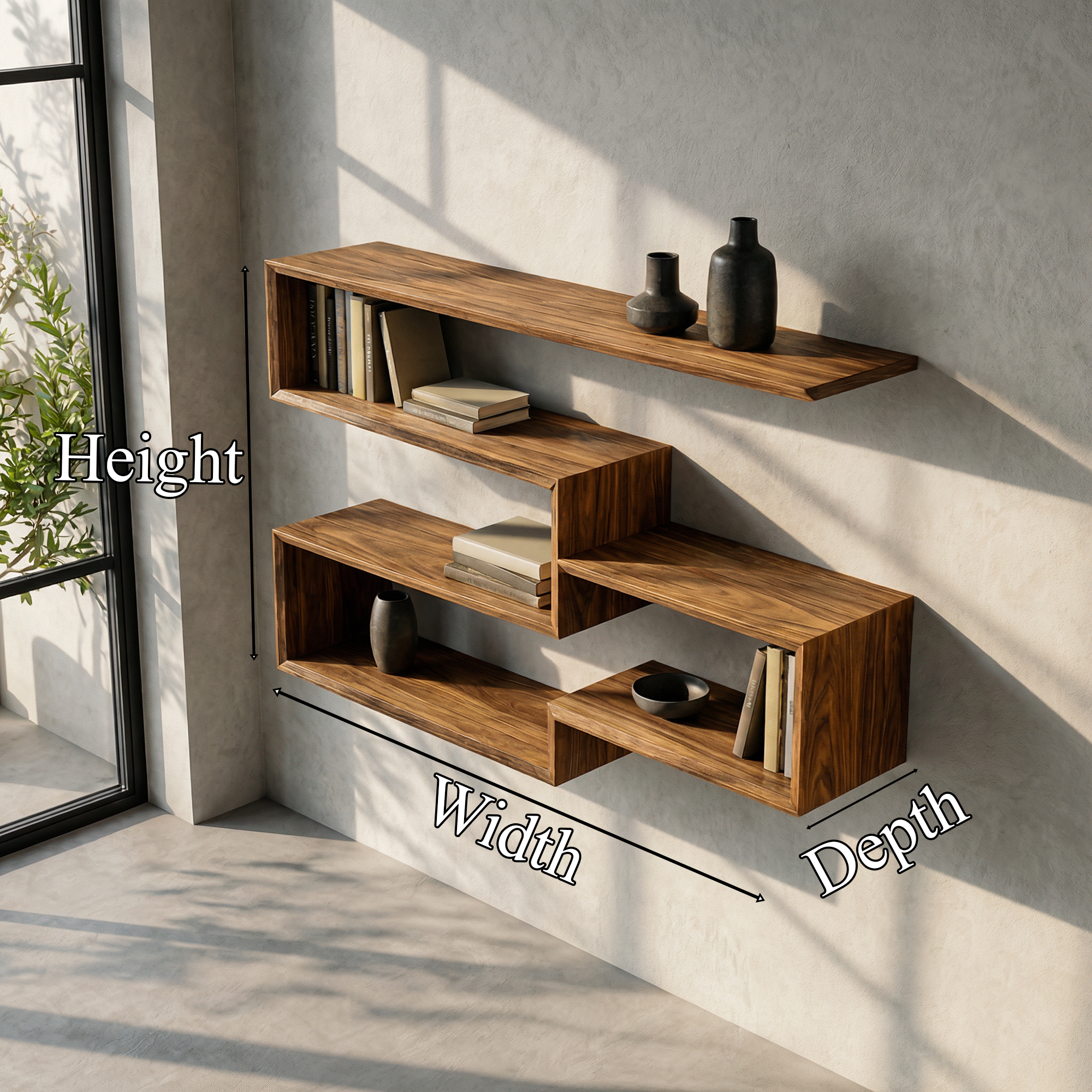 Modern Geometric Floating Wall Shelf Wood Modular Display System SINLKIFL480