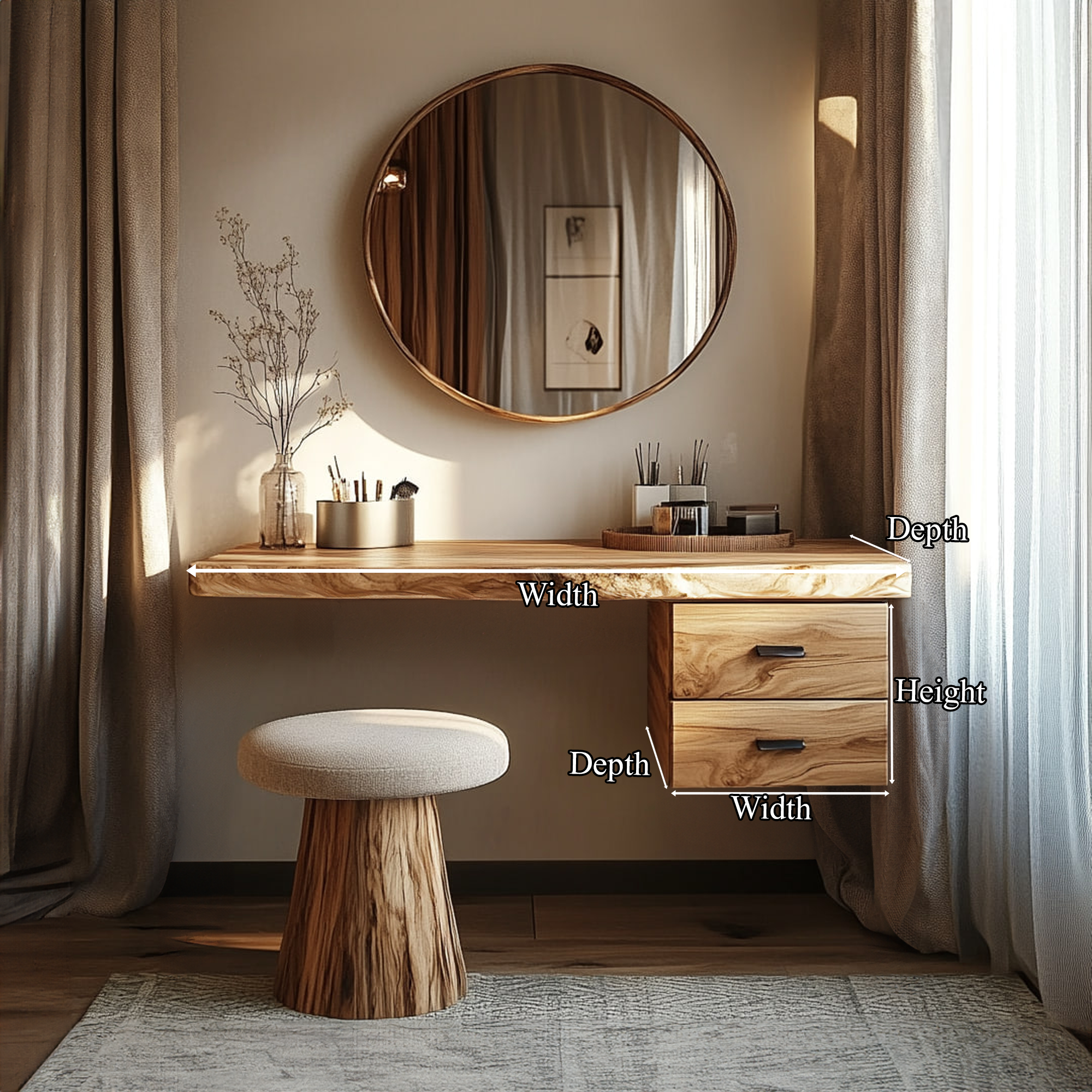 Modern Organic Solid Wood Dressing Table Bedroom Floating SINLKIFL241
