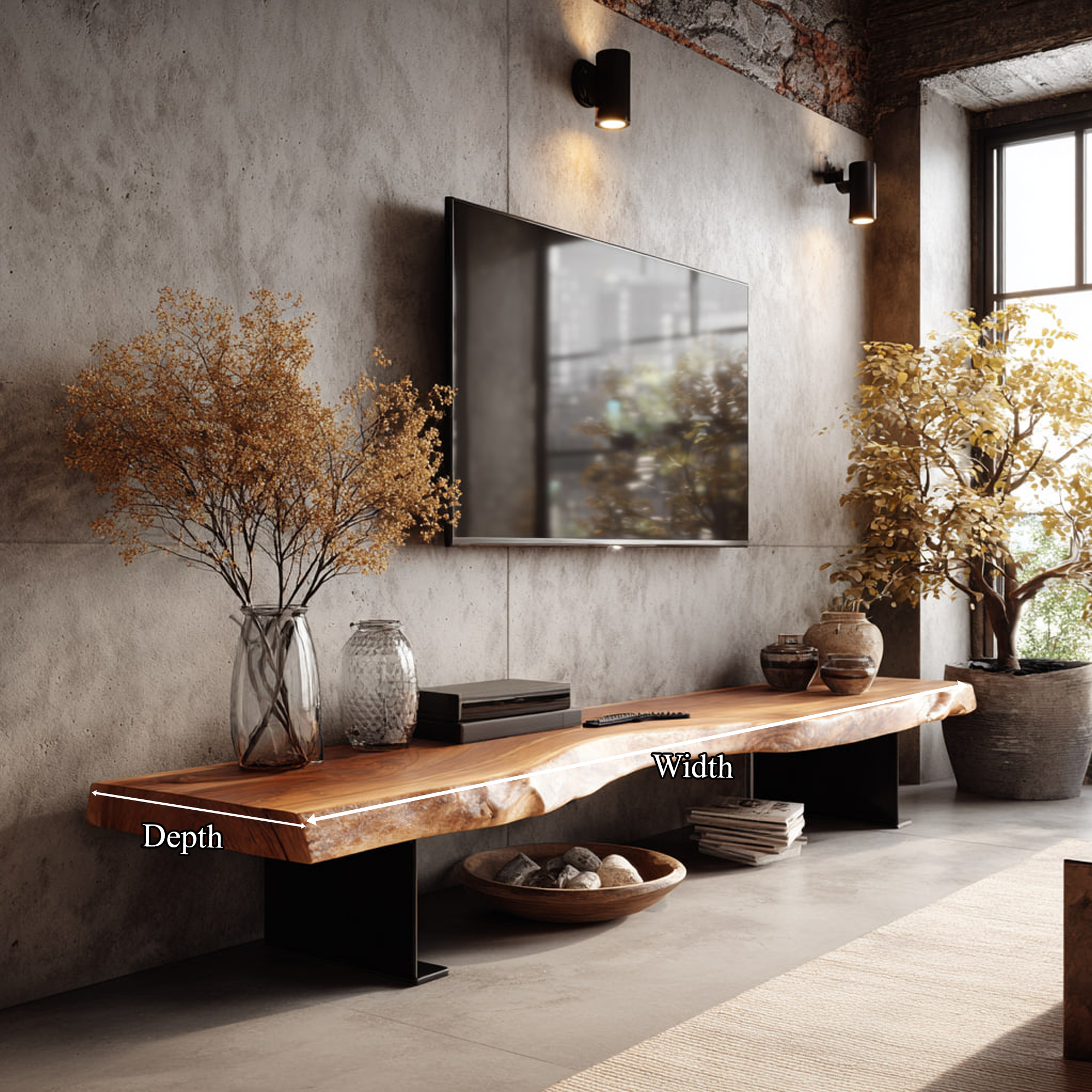 Rustic TV Console Table Live Edge Wood Living Room SINLKICS306