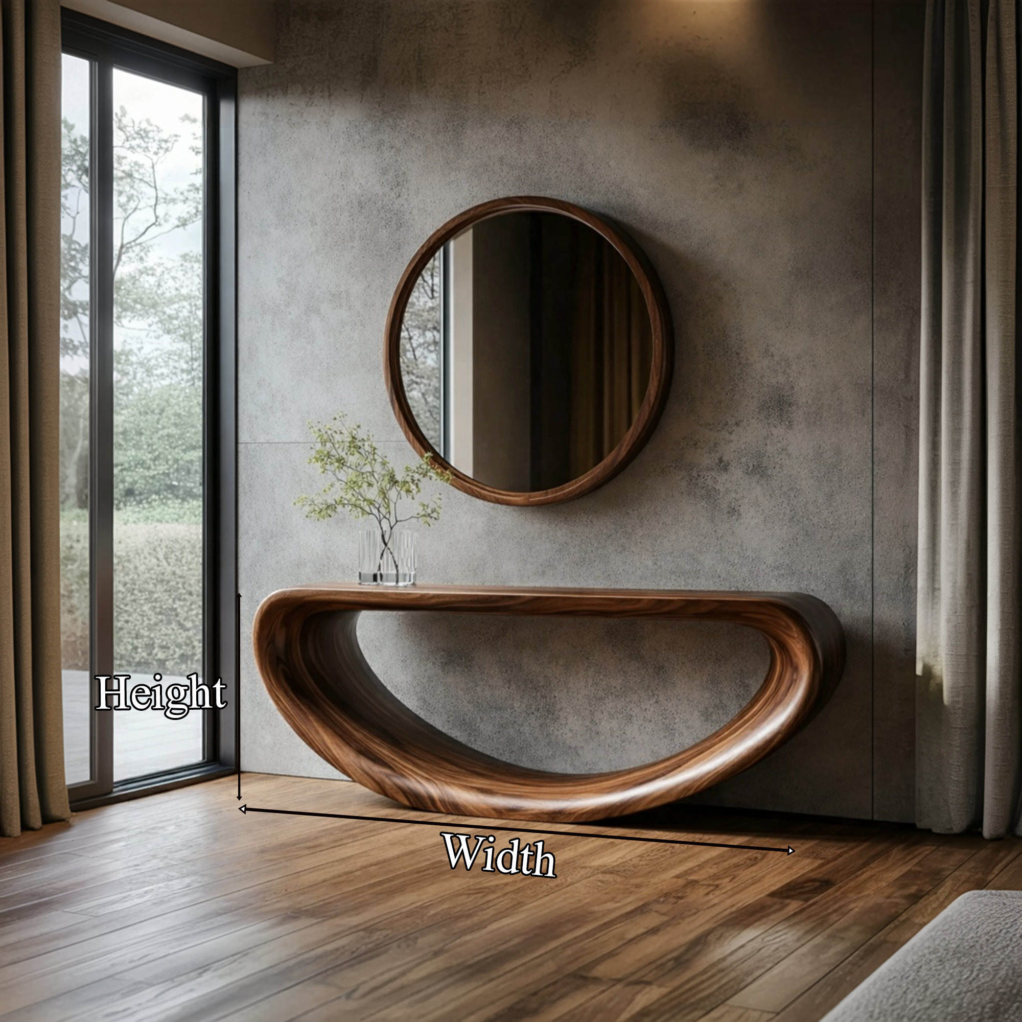 Rustic Handcrafted Curved Wooden Console Solid Wood Living Room Interior Feature Accent SINLKICS446