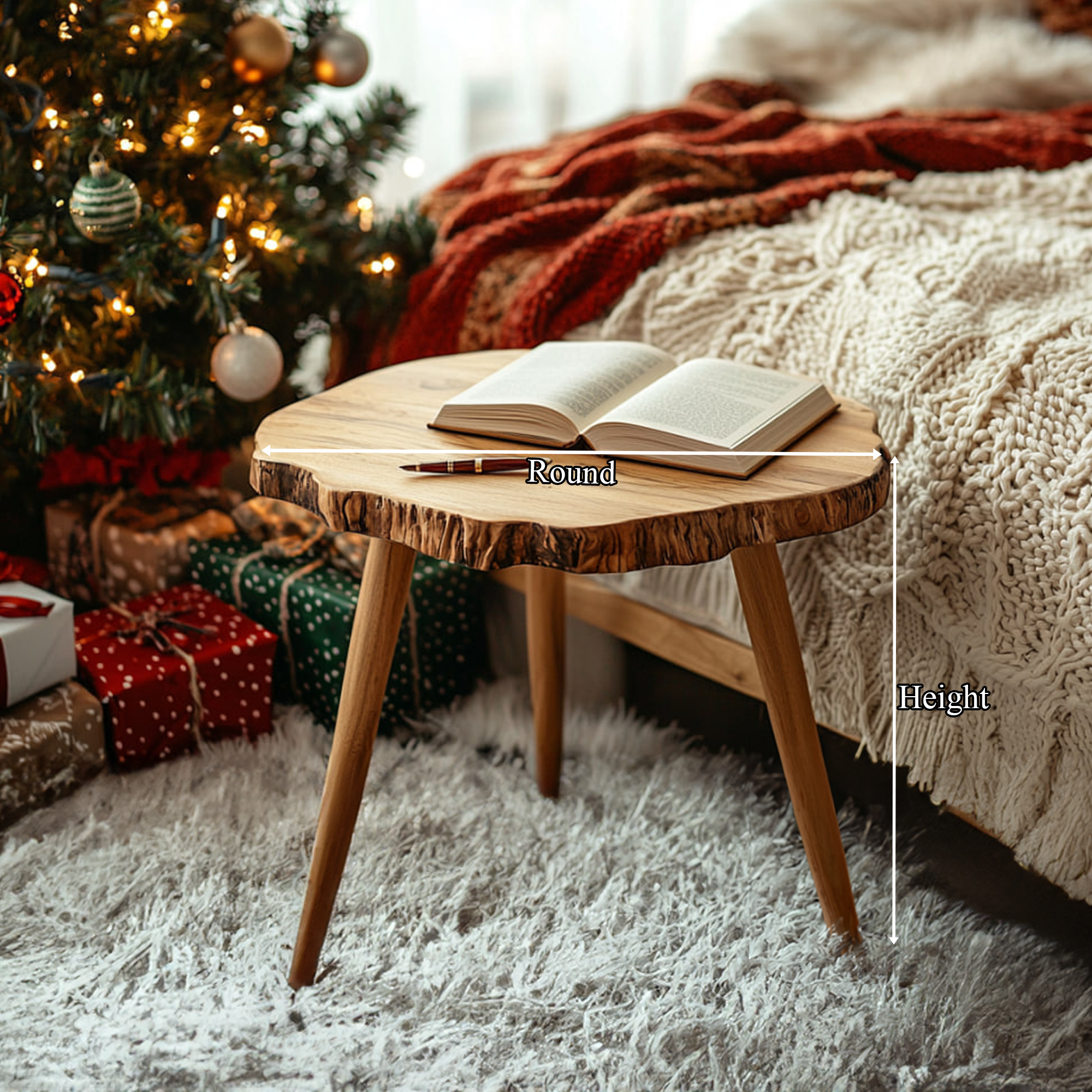 Rustic Bedside Table Christmas Holiday Home Decor SINLKIBT198