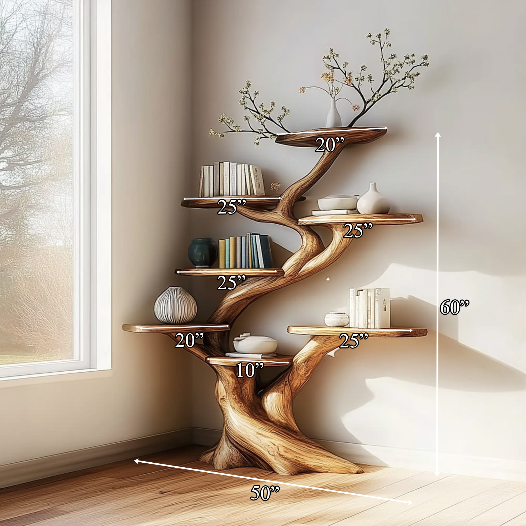 Rustic Artistic Tree Shaped Shelf Home Office Modern Decor SINLKITB475