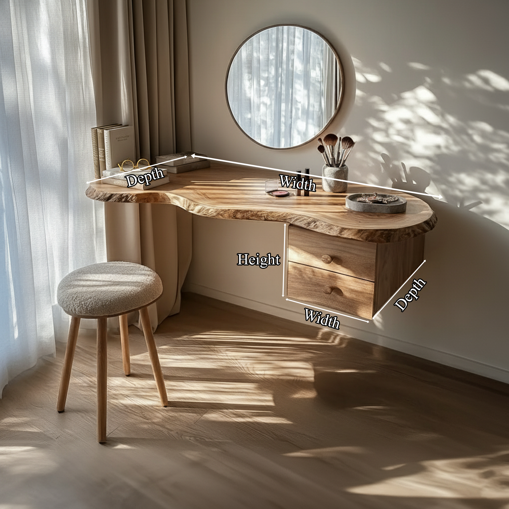 Modern Floating Solid Wood Dressing Table Wall Mounted Bedroom SINLKIFL239