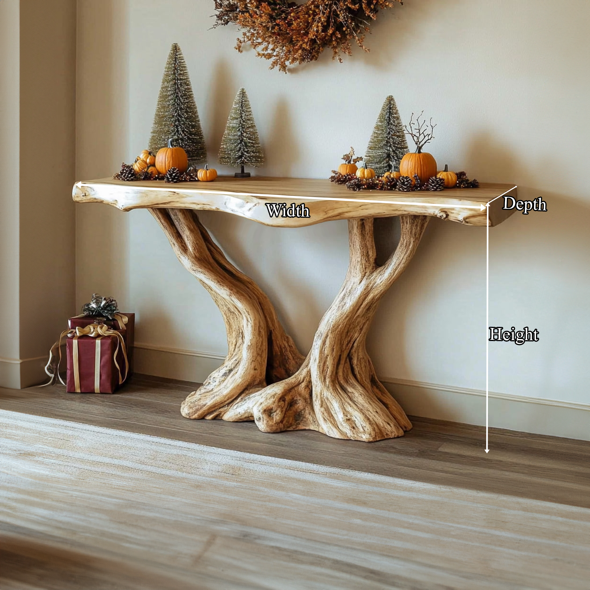 Midcentury Console Table Solid Wood Root Base Entryway SINLKICS327