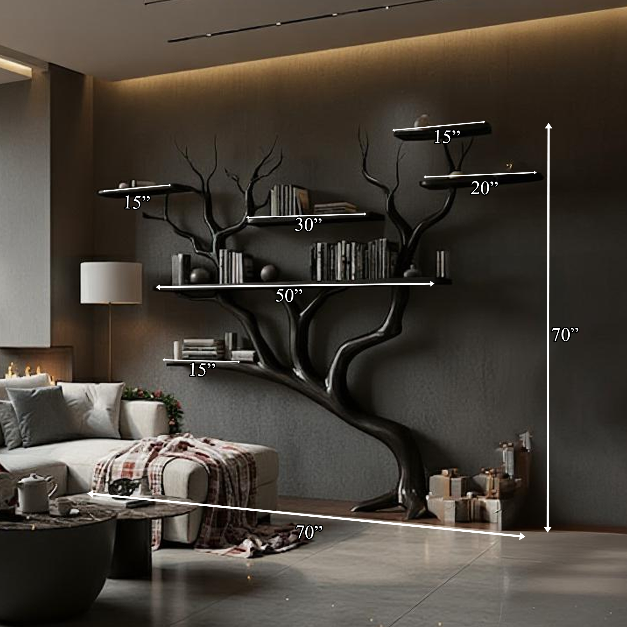 Rustic Dark Tree Bookshelf Living Room Christmas Seasonal SINLKITB498