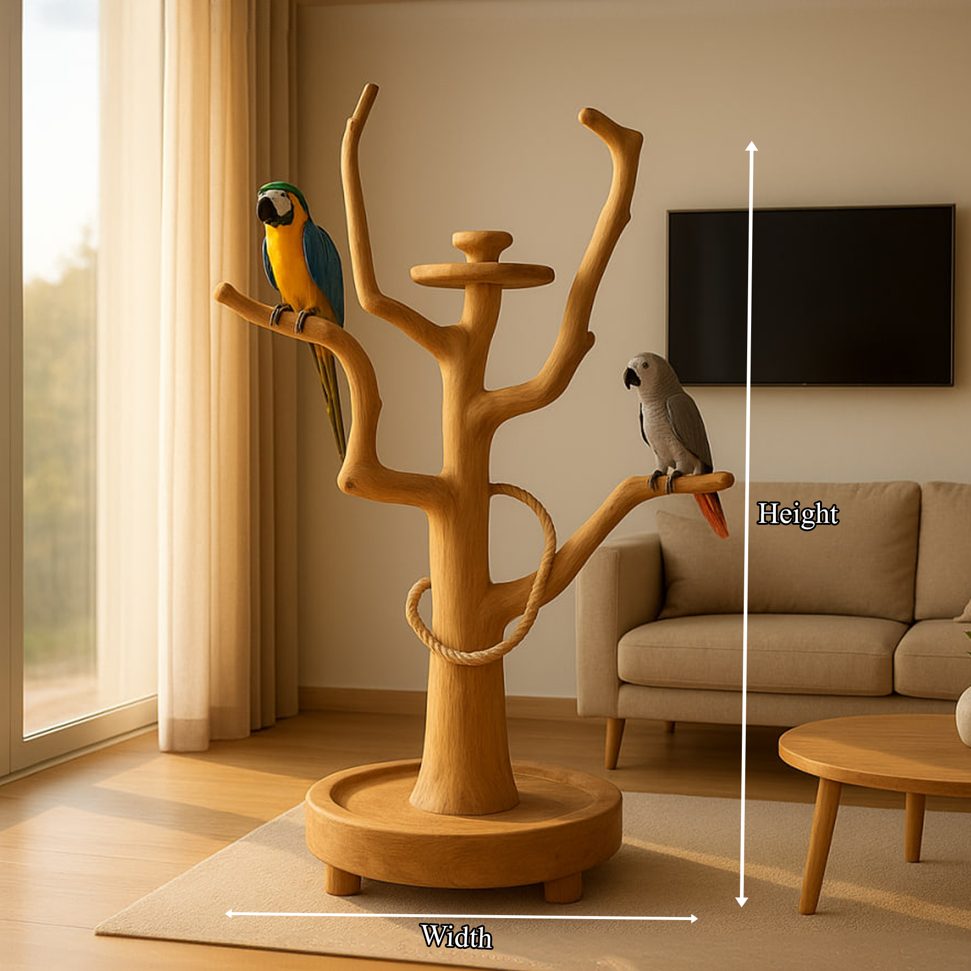 Rustic Wooden Bird Tree Stand Living Room Pet Furniture SINLKITT066