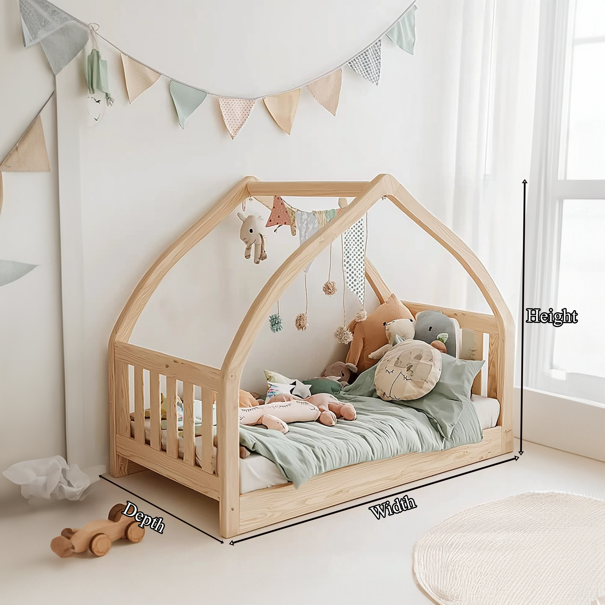Rustic Montessori Kids Bed Toddler Room Bedroom SINLKIWB56