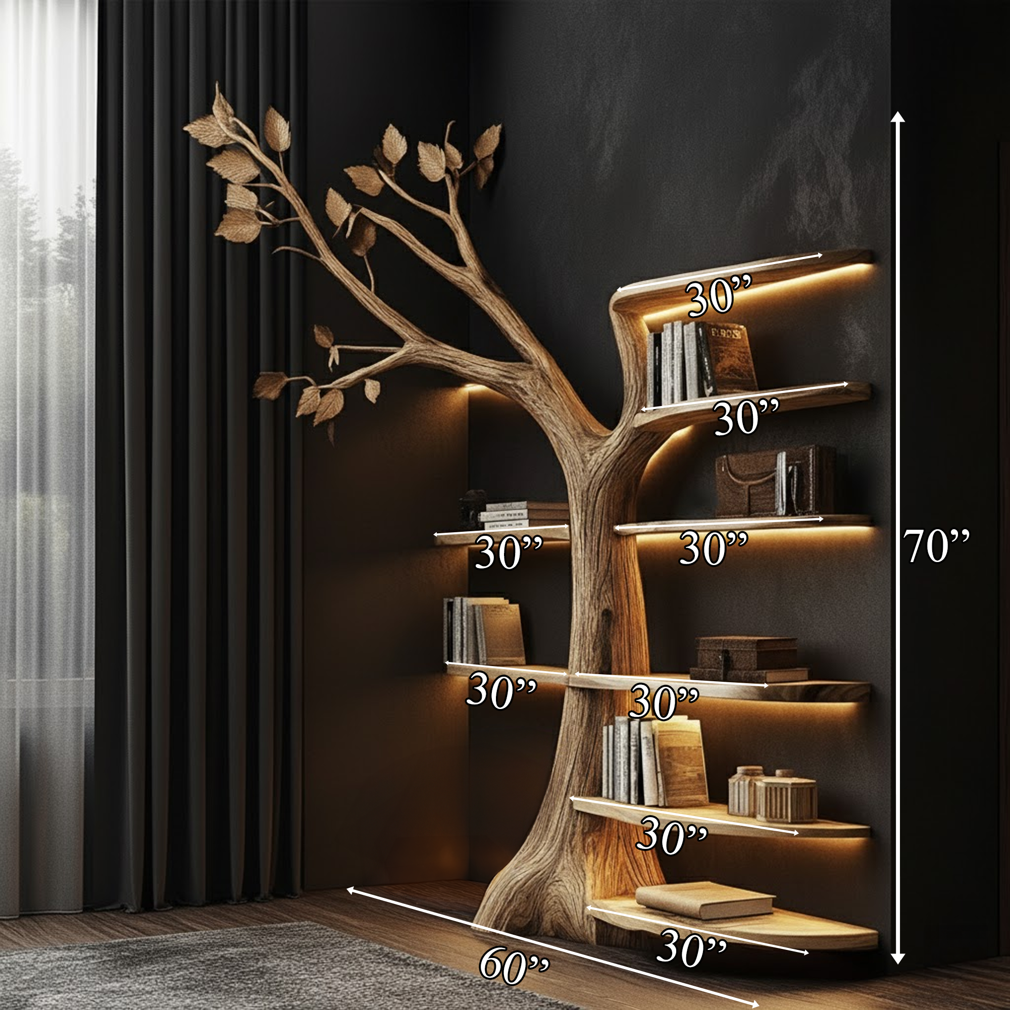 Rustic Tree Bookshelf Christmas Decor Living Entryway SINLKITB587