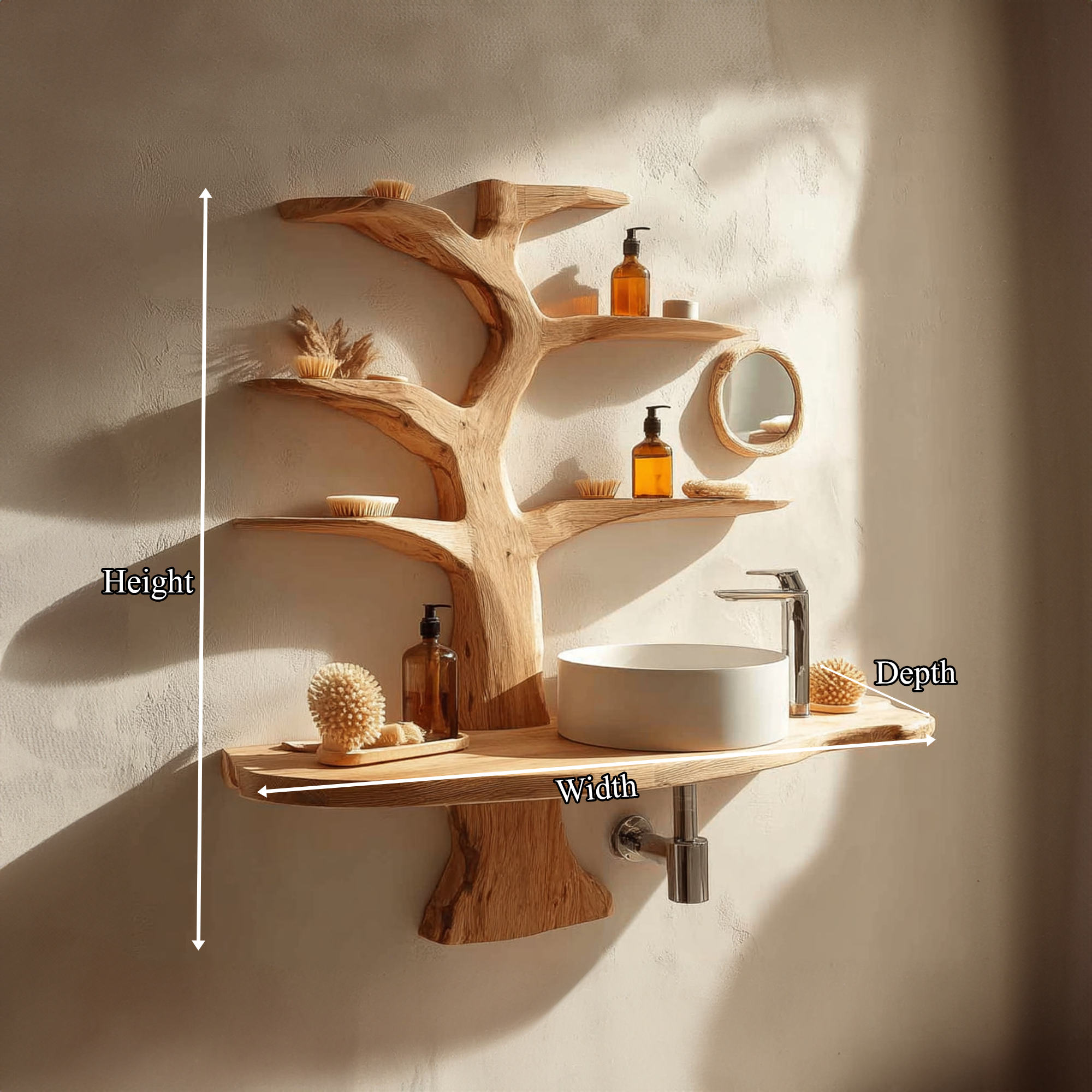 Rustic Wall Mounted Tree Shelf Bathroom Or Powder Space SINLKITBB013