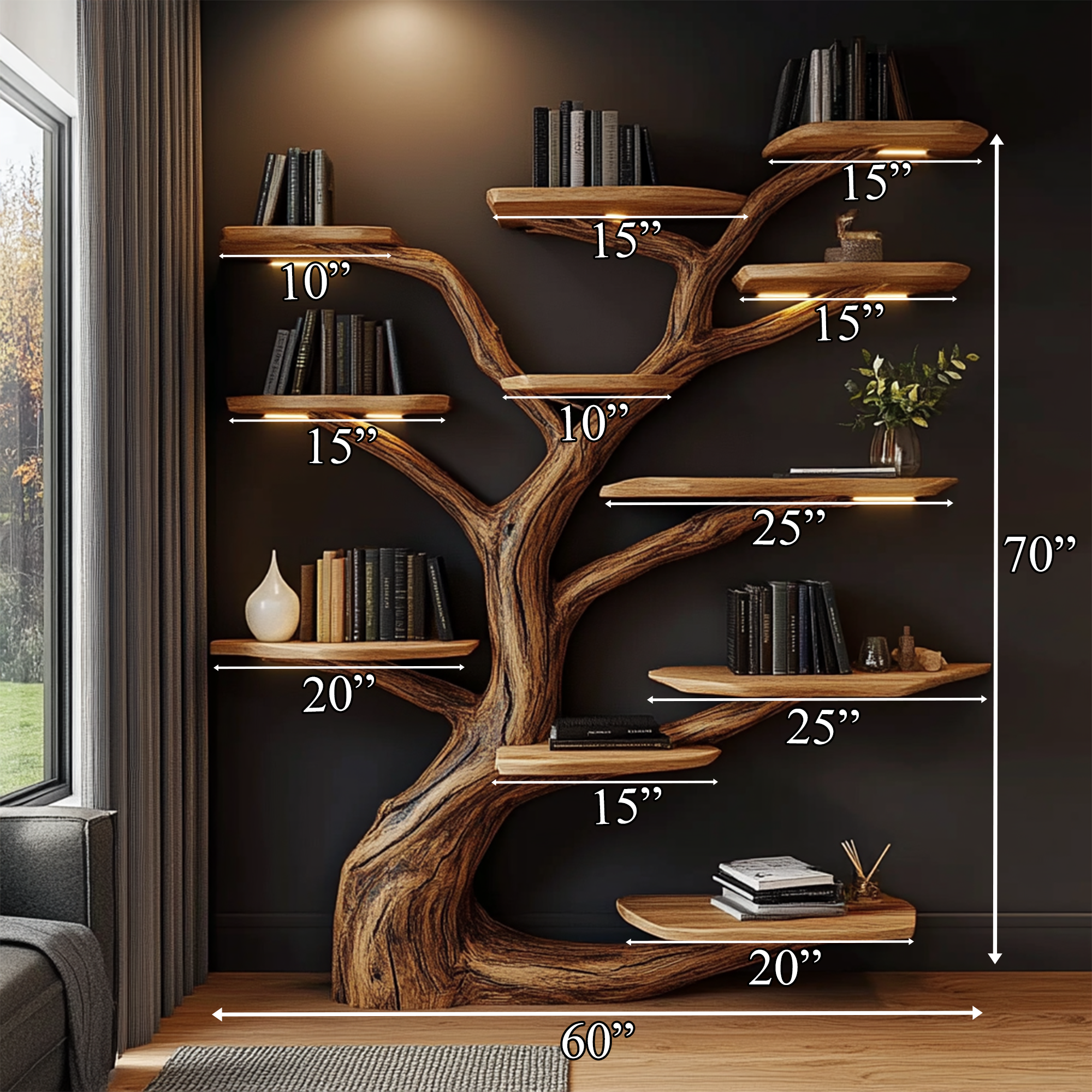 Rustic Tree Shelf Christmas Holiday Living Room SINLKITB593