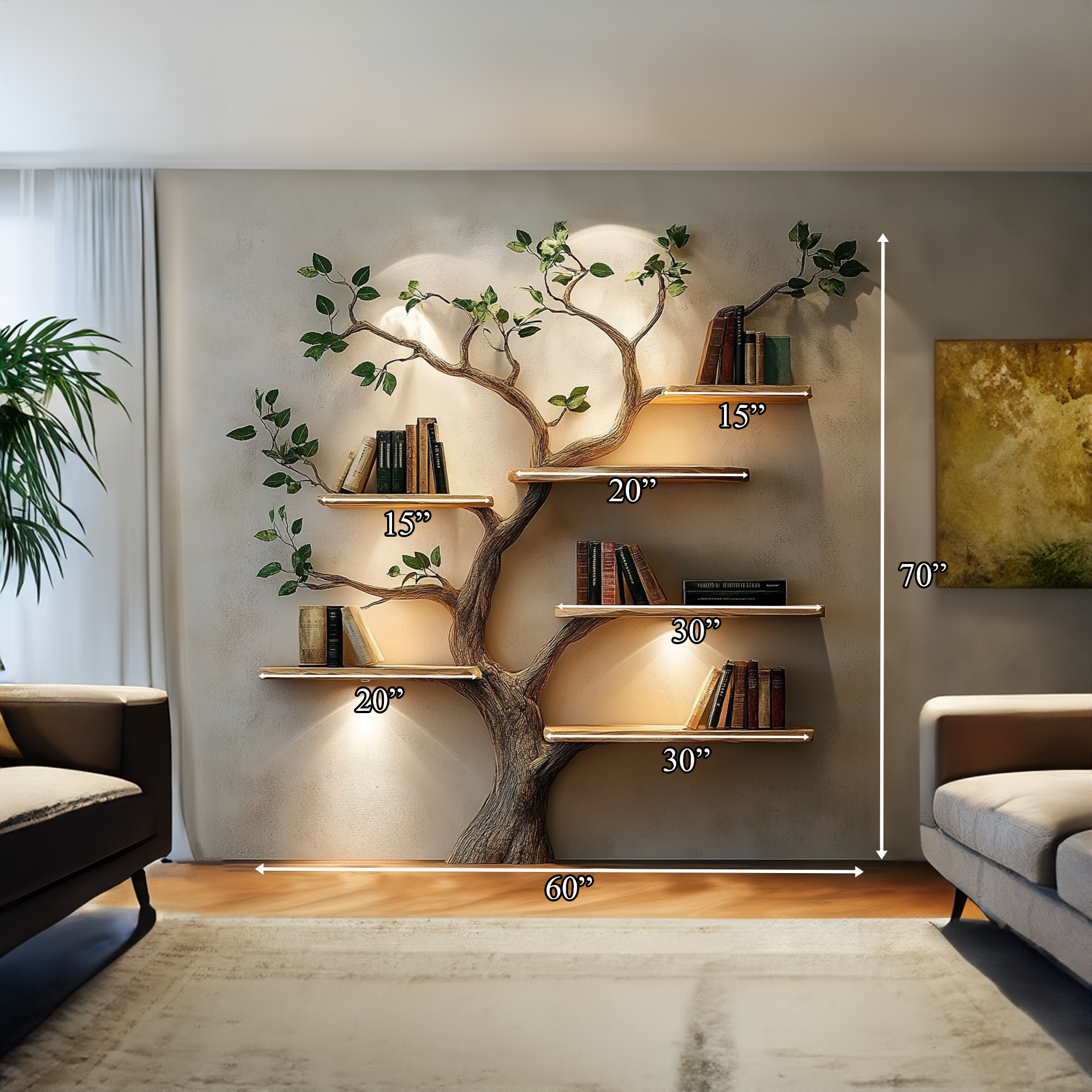 Rustic Solid Wood Tree Bookshelf For Living Room Wall Decor SINLKITB532