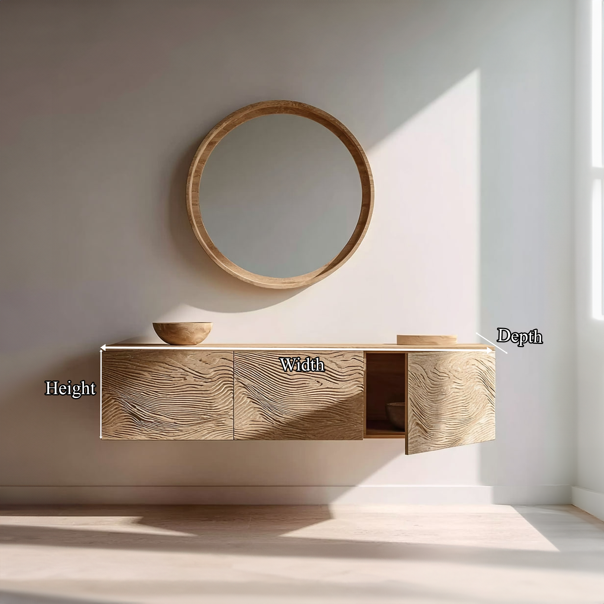 Mid Century Cabinet Vanity Bathroom Decor Floating Wood Cabinet SINLKIBRV152