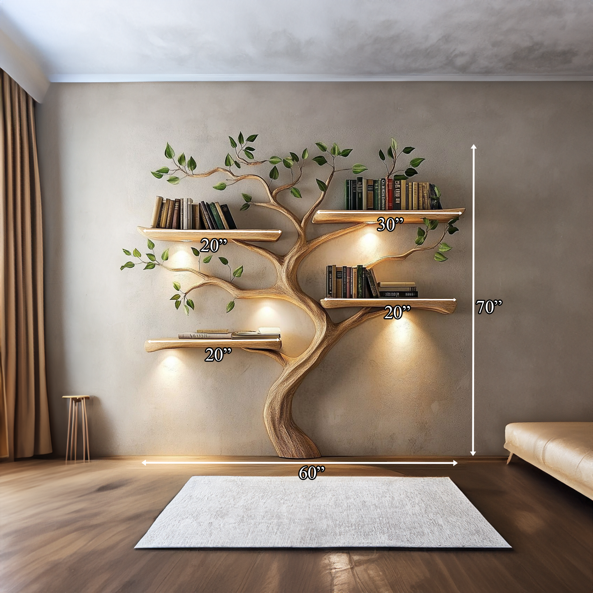 Rustic Tree Bookshelf Solid Wood Branch Design For Living Room SINLKITB531