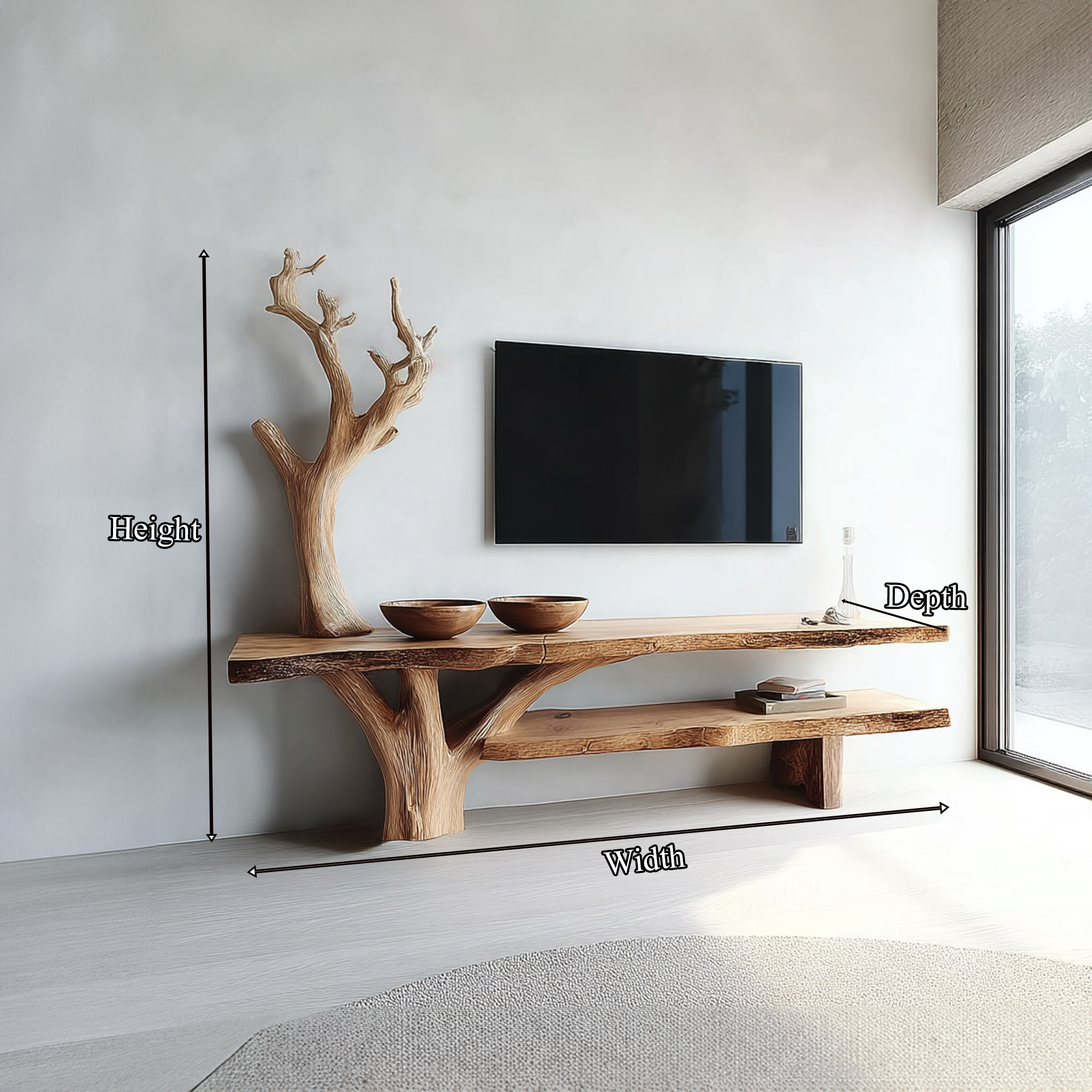 Rustic TV Console Table Sculpted Wood Base Living Room SINLKICS308