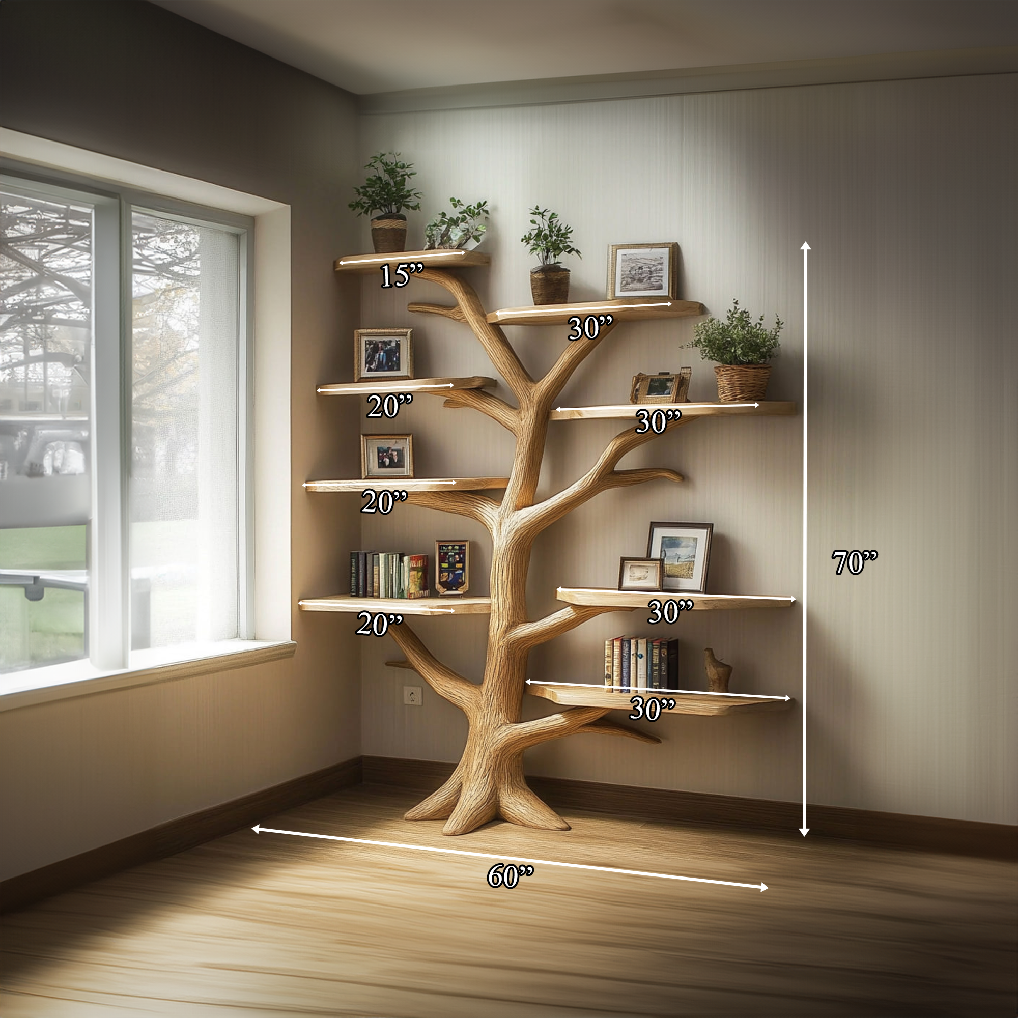 Rustic Tree Bookshelf Vertical Corner Bedroom SINLKITB537