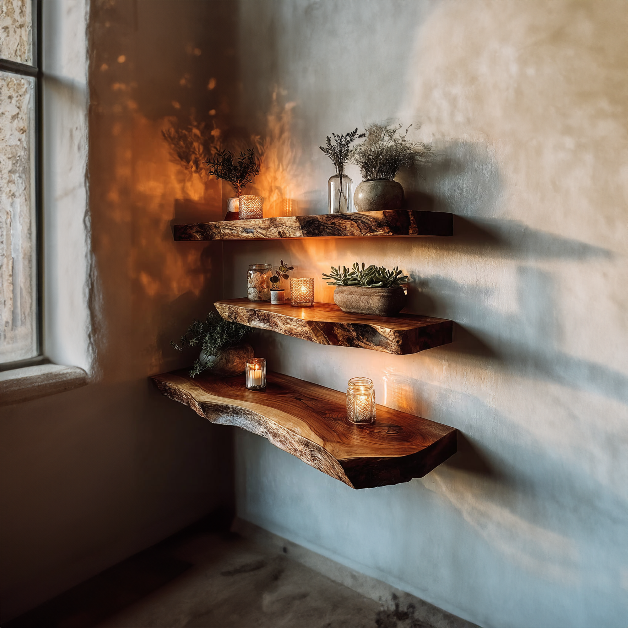 Rustic Live Edge Corner Floating Shelves Living Room SINLKIFL298