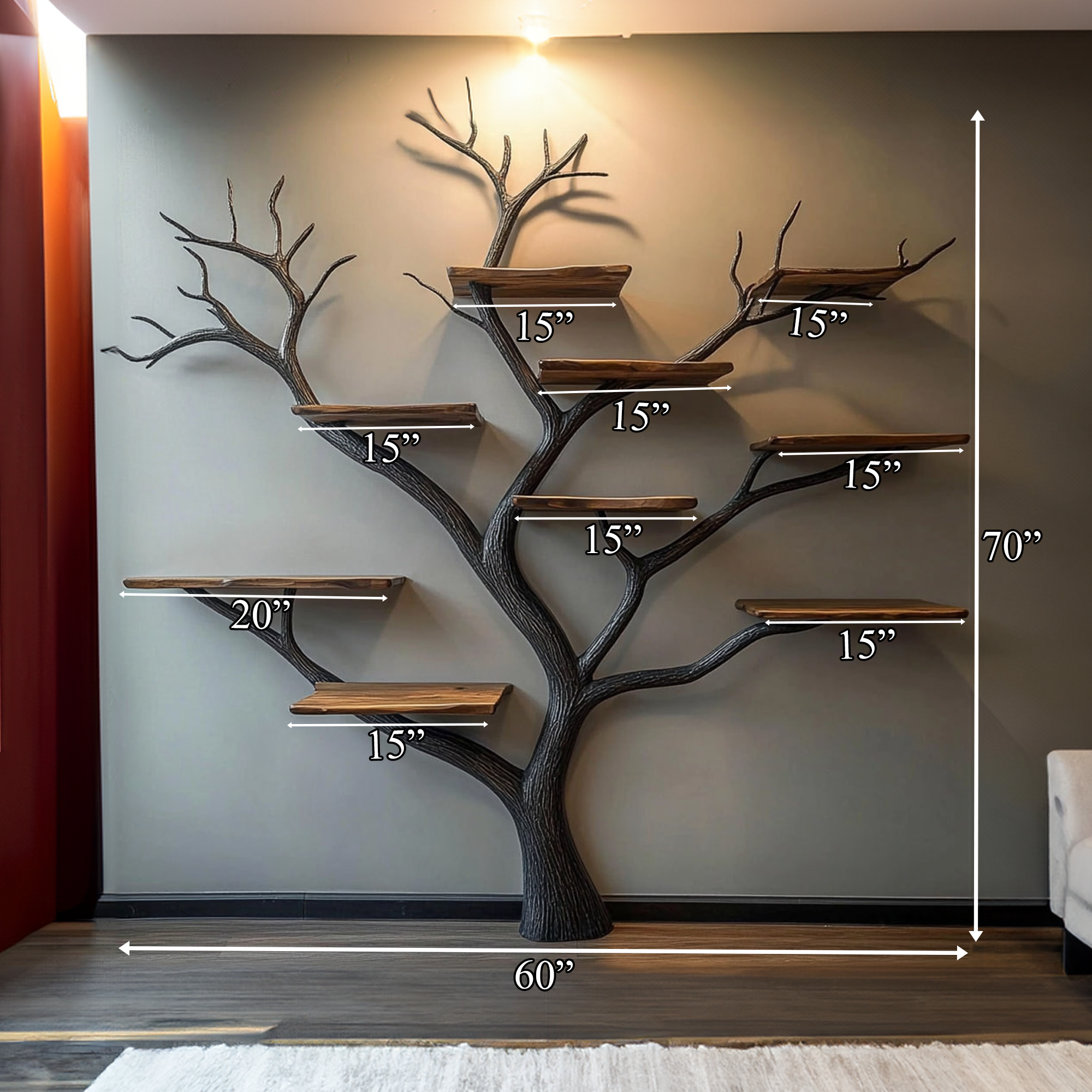 Sculptural Black Tree Bookshelf Solid Wood Modern Organic Design SINLKITB529