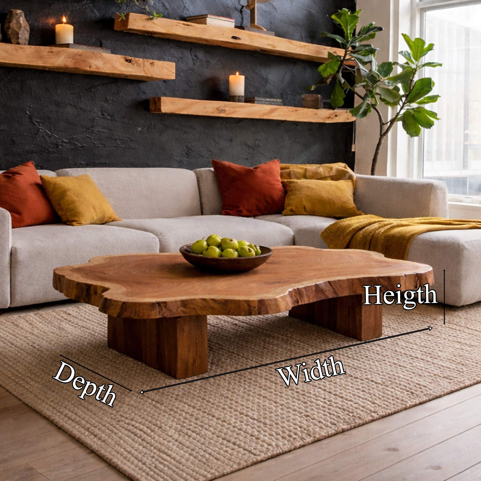 Live Edge Solid Wood Coffee Table Organic Modern Living Room Interior SINLKICF317