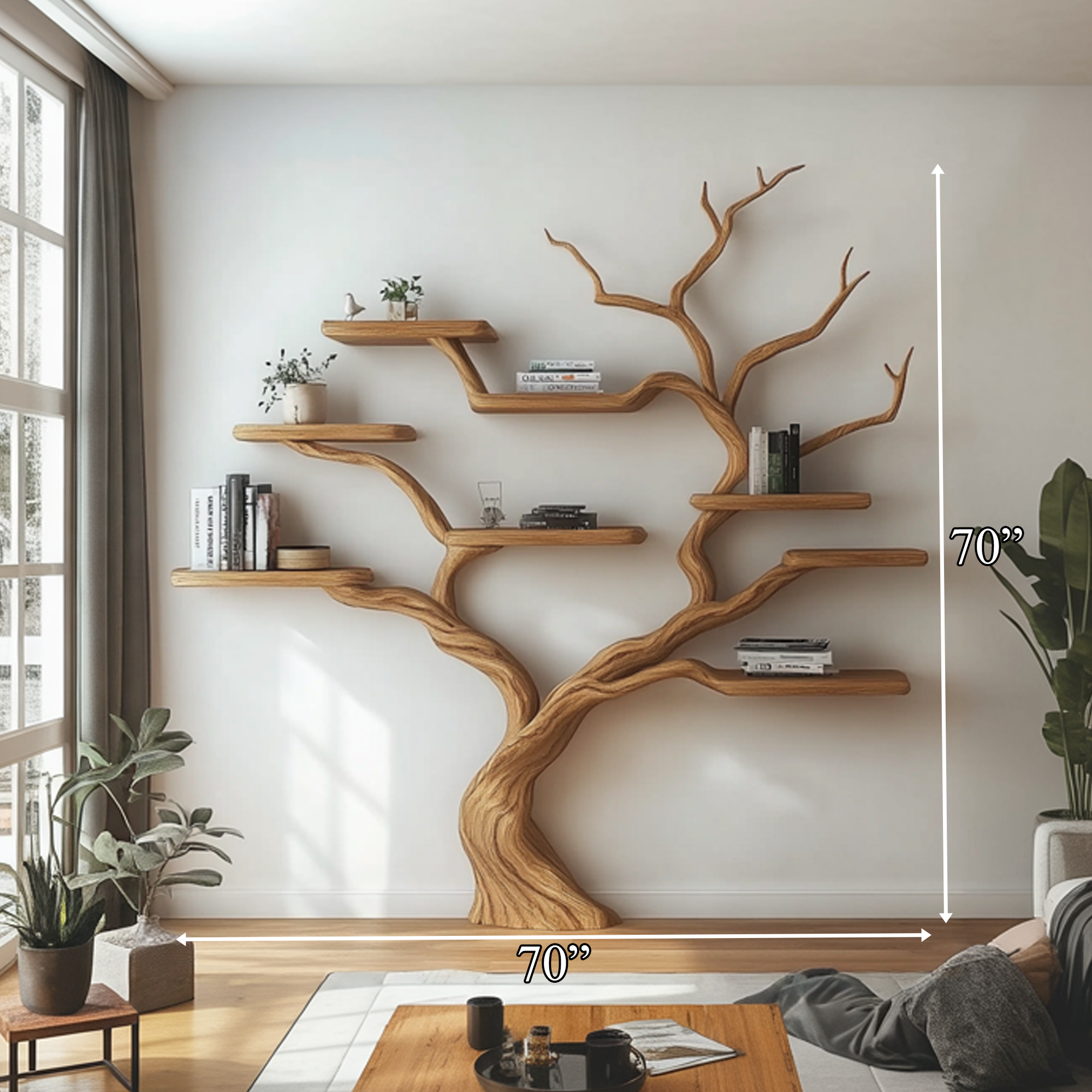 Rustic Tree Bookcase Living Room Interior Balanced Display SINLKITB619