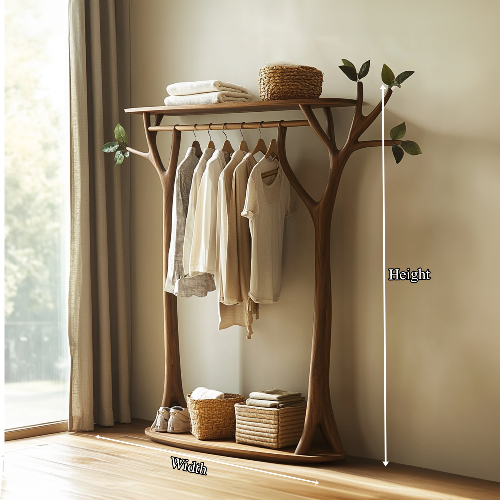 Handcrafted Solid Wood Tree Rack Organic Bedroom SINLKITCR049