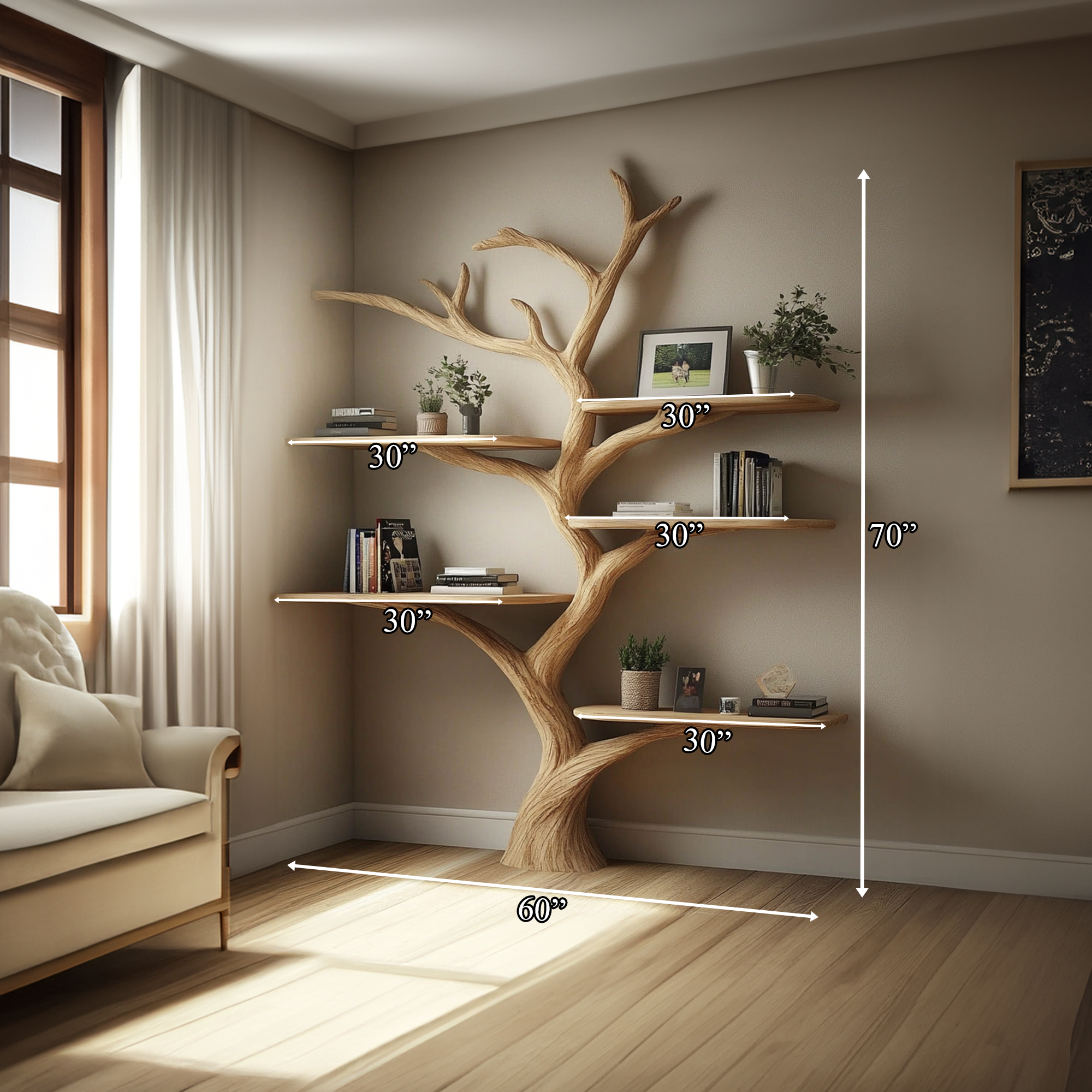 Rustic Organic Tree Wall Display Cozy Reading Space SINLKITB538
