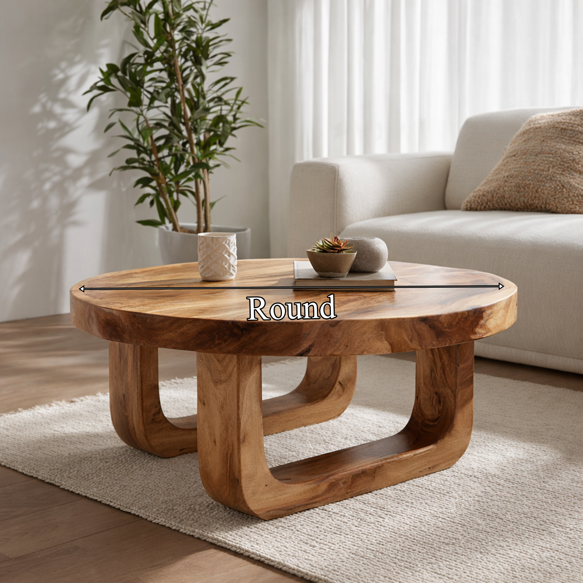 Rounded Base Solid Wood Coffee Table Soft Modern Living Room Interior SINLKICF318