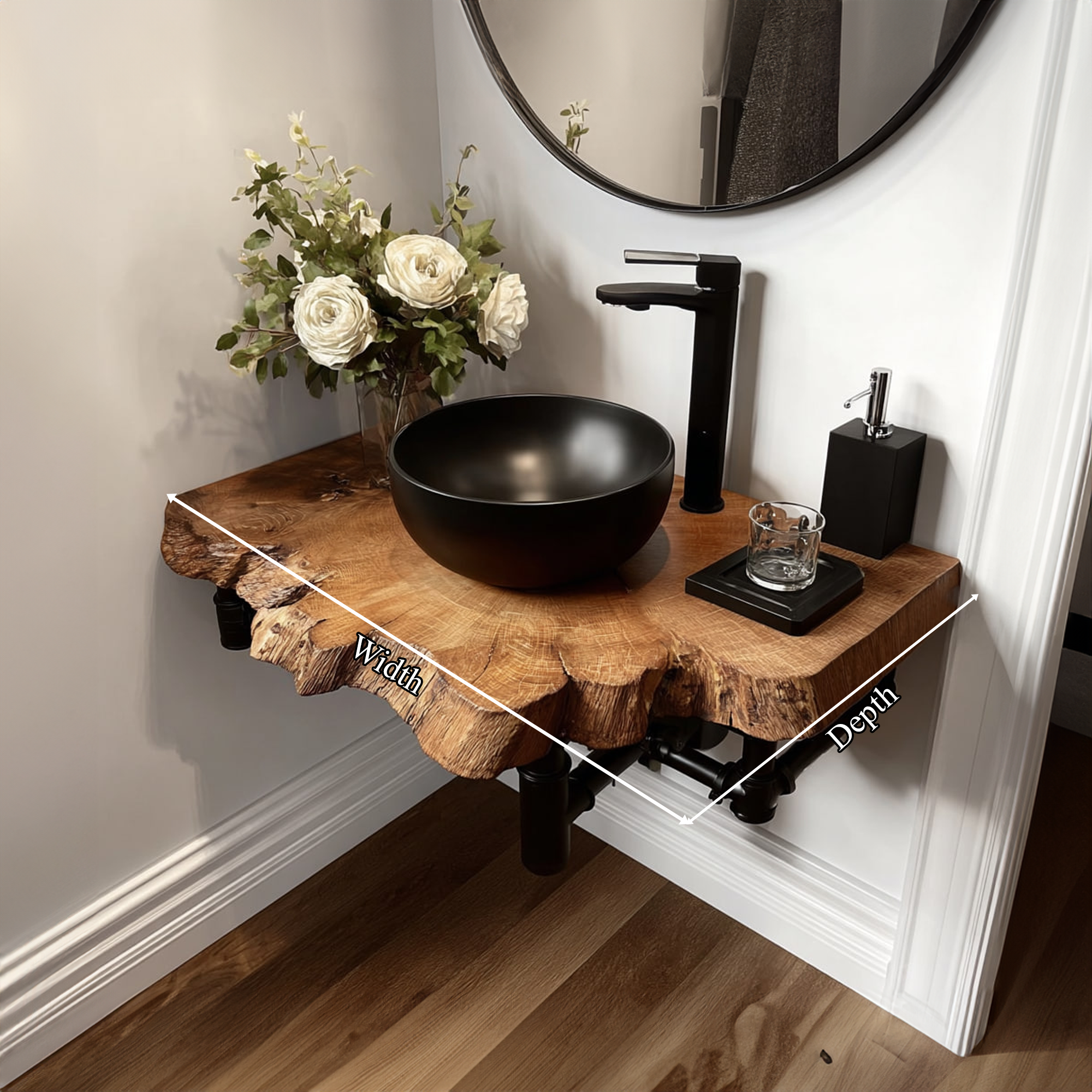 Midcentury Floating Shelf Narrow Powder Room SINLKIBRV150