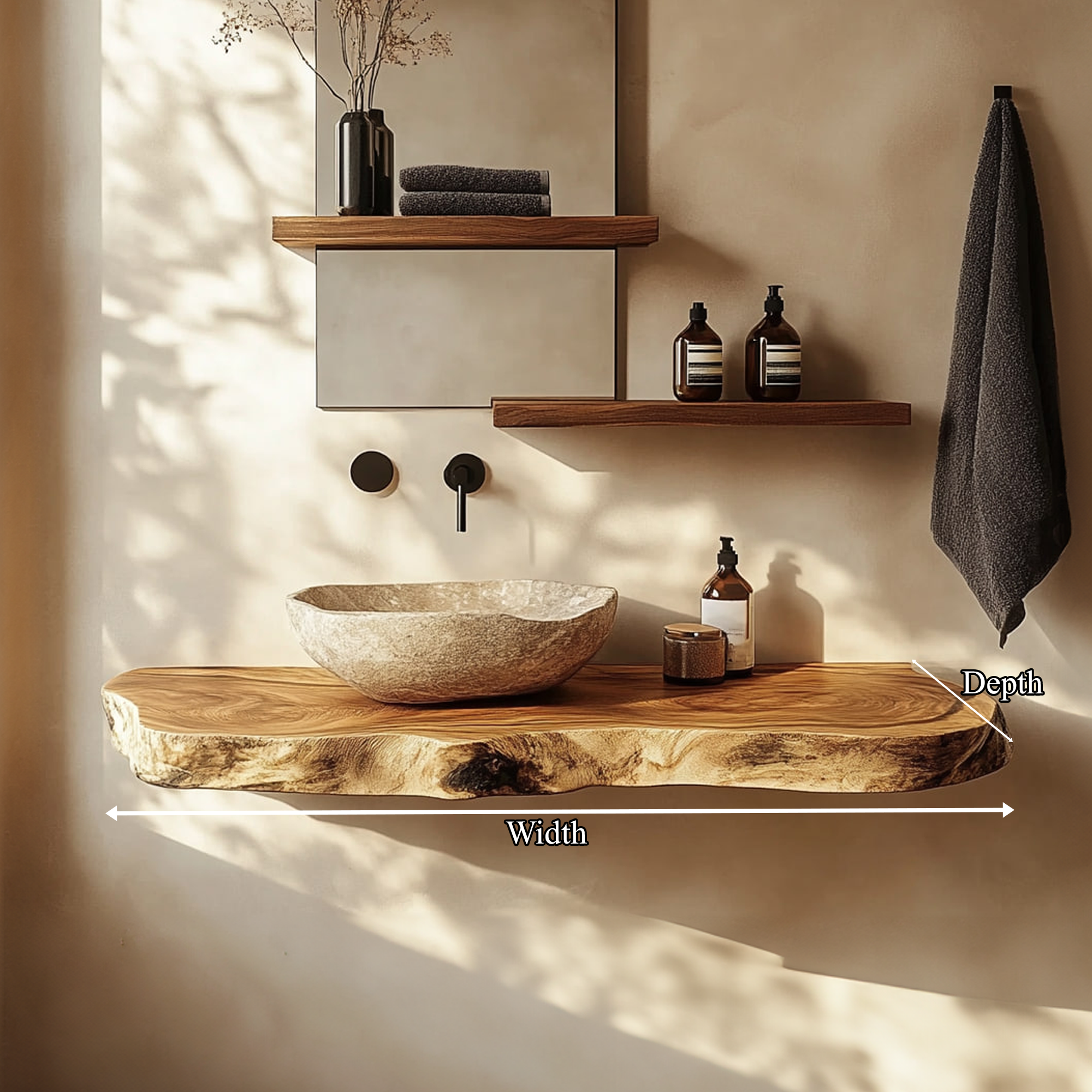 Rustic Bathroom Vanity Shelf Natural Wood Bathroom Furniture SINLKIBRV214