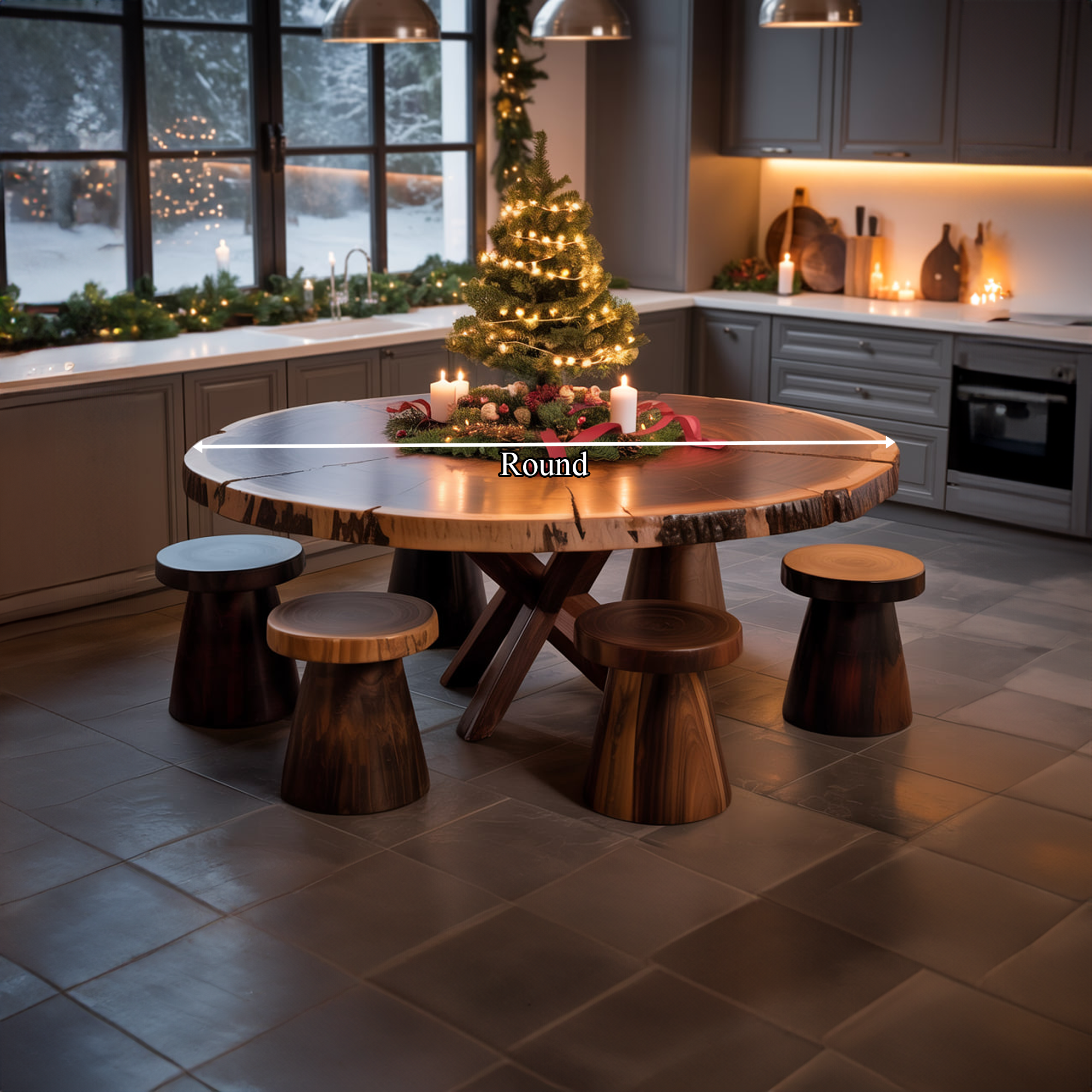 Rustic Round Table Christmas Holiday Decor Dining Room SINLKIDT137