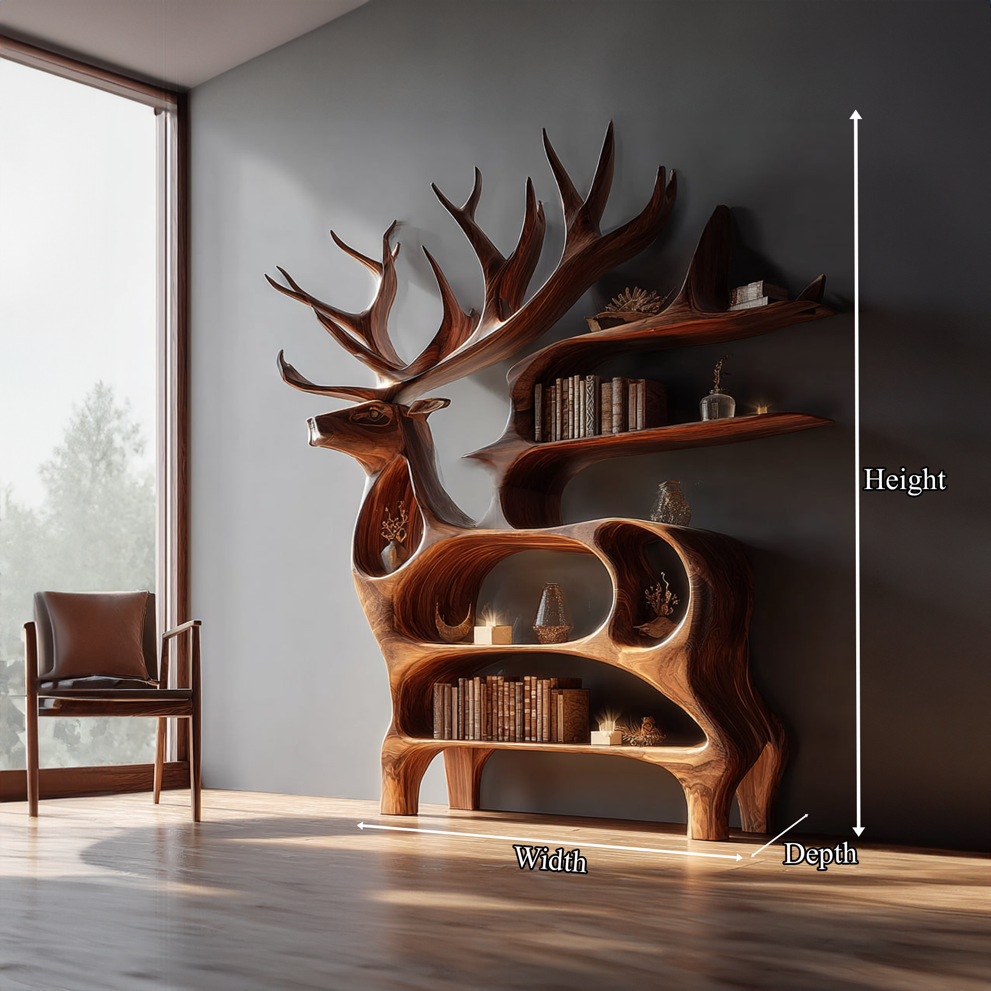 Rustic Deer Wall Shelf Artistic Bookshelf Living Room SINLKISC129