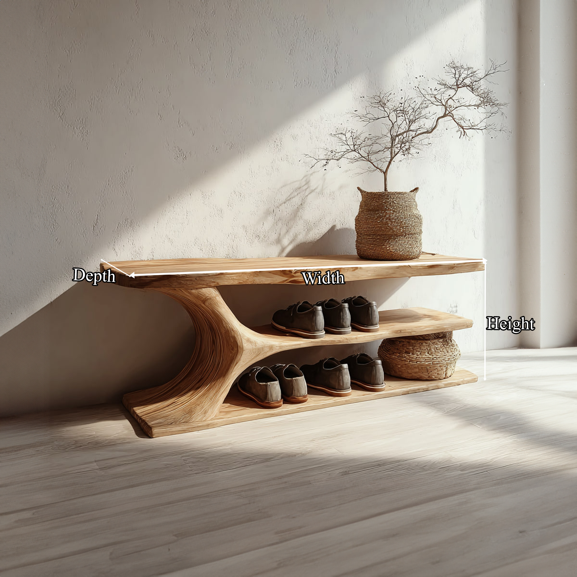 Mid Century Solid Wood Shoe Bench For Hallway SINLKISB059