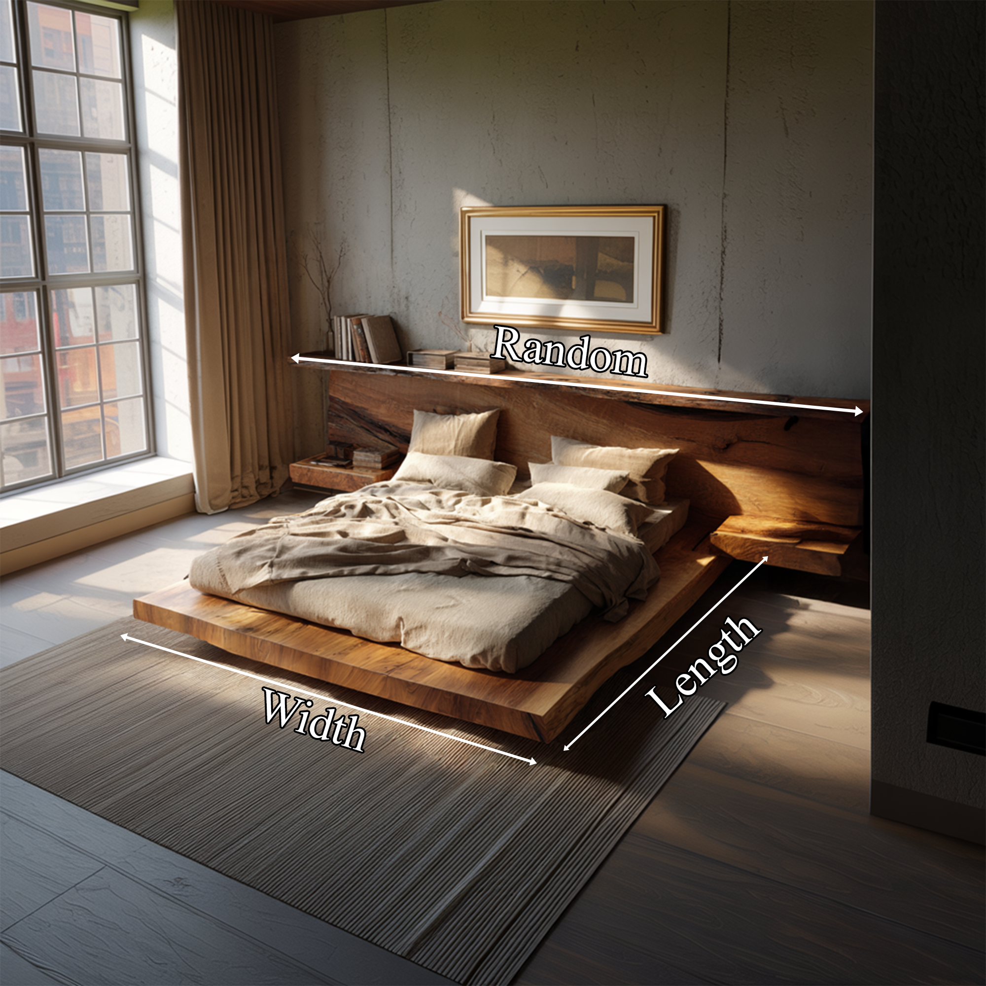 Rustic Japanese Inspired Bed Bedroom SINLKIWB082