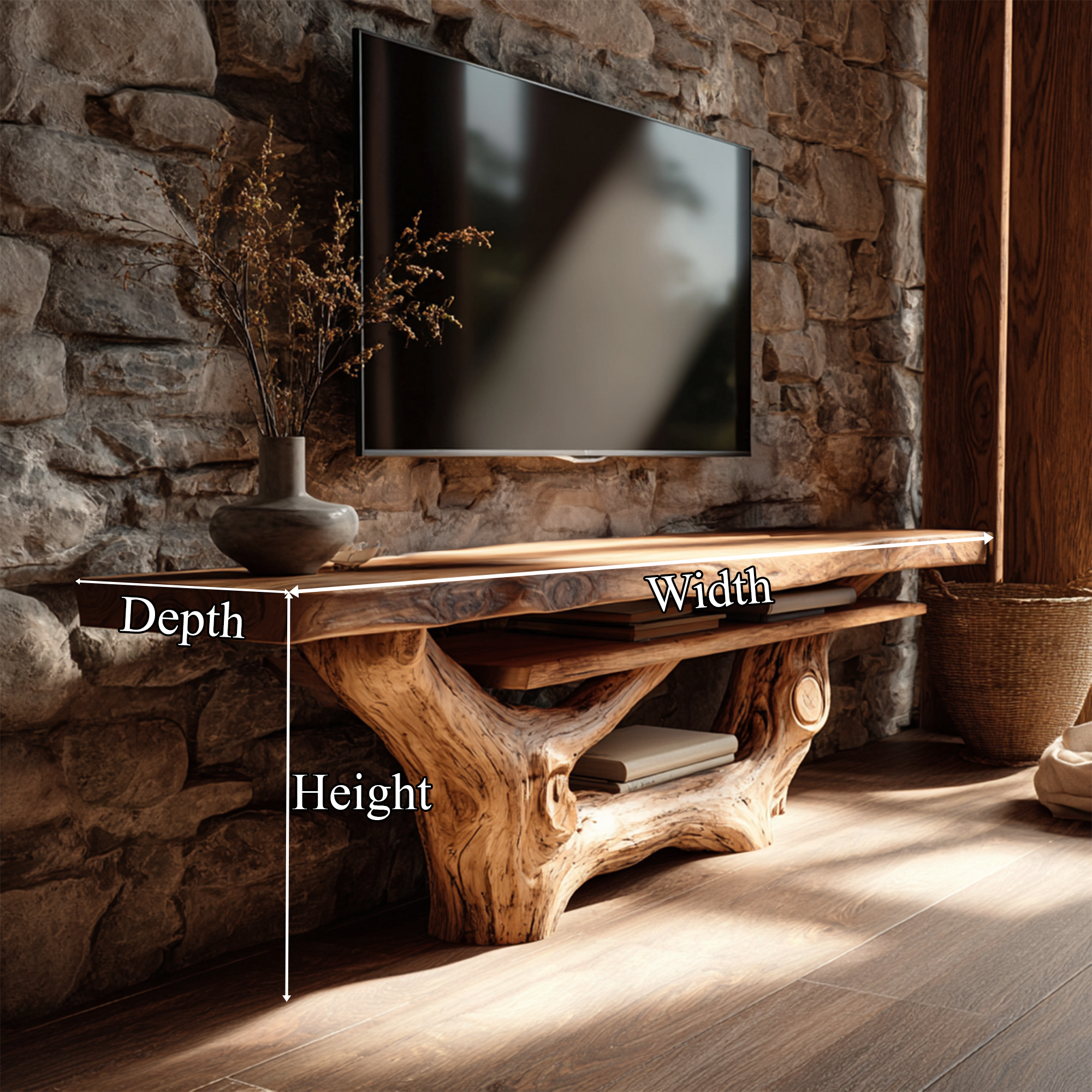 Midcentury TV Console Sculpted Wood Base Living Room Display SINLKICS413