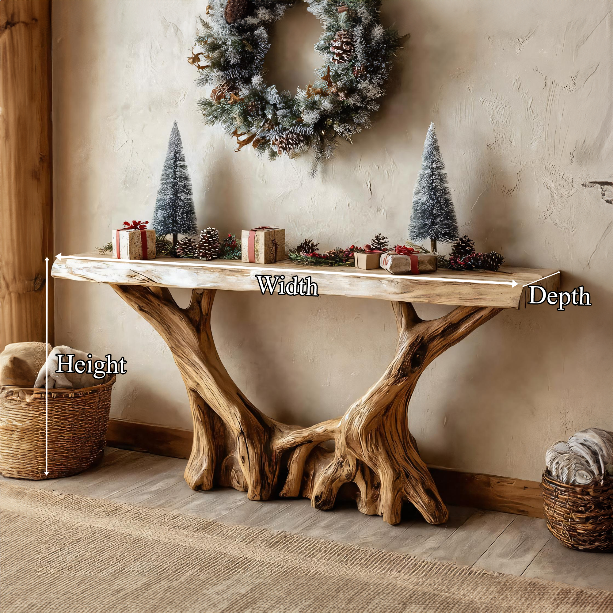 Rustic Sculptural Console Table Holiday Decor Living Room SINLKICS361